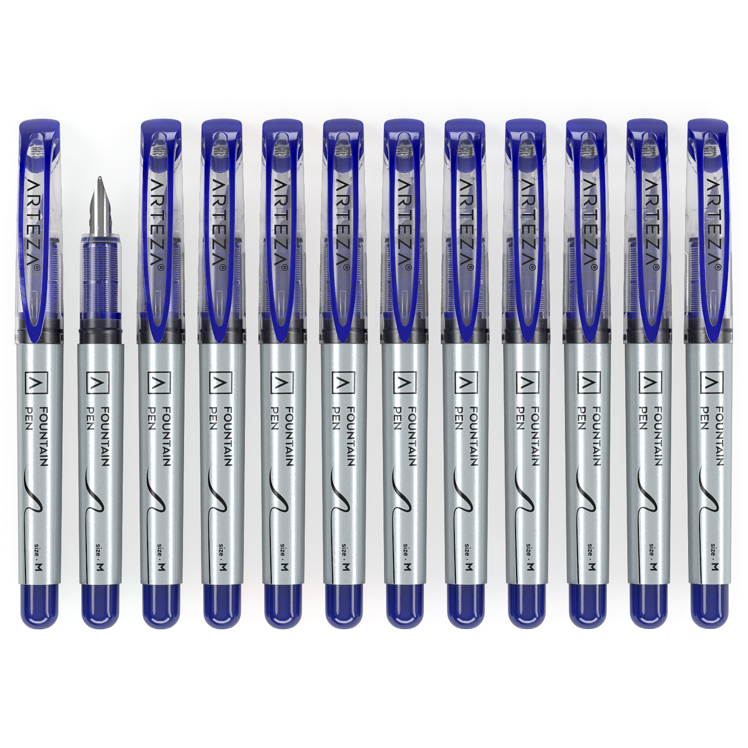 Fountain Pens, Blue, Medium Nib - 12 Pack