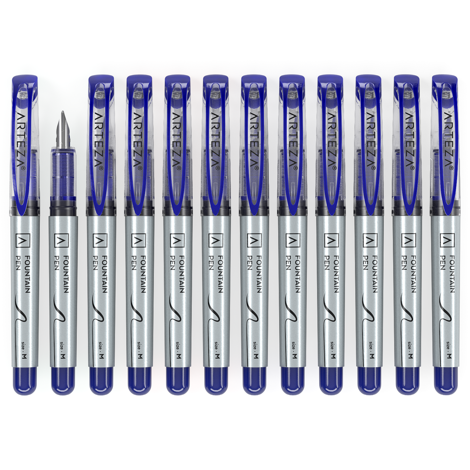 Arteza Fountain Pens, Blue, Medium Nib - 12 Pack