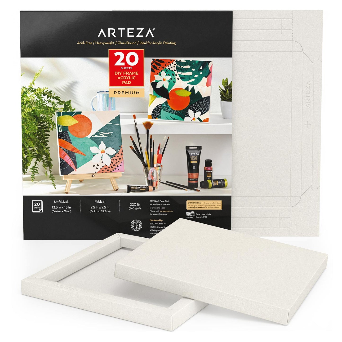 Arteza DIY Foldable 7x8.6 Canvas Frame, Black, Sketch - 20 Sheets