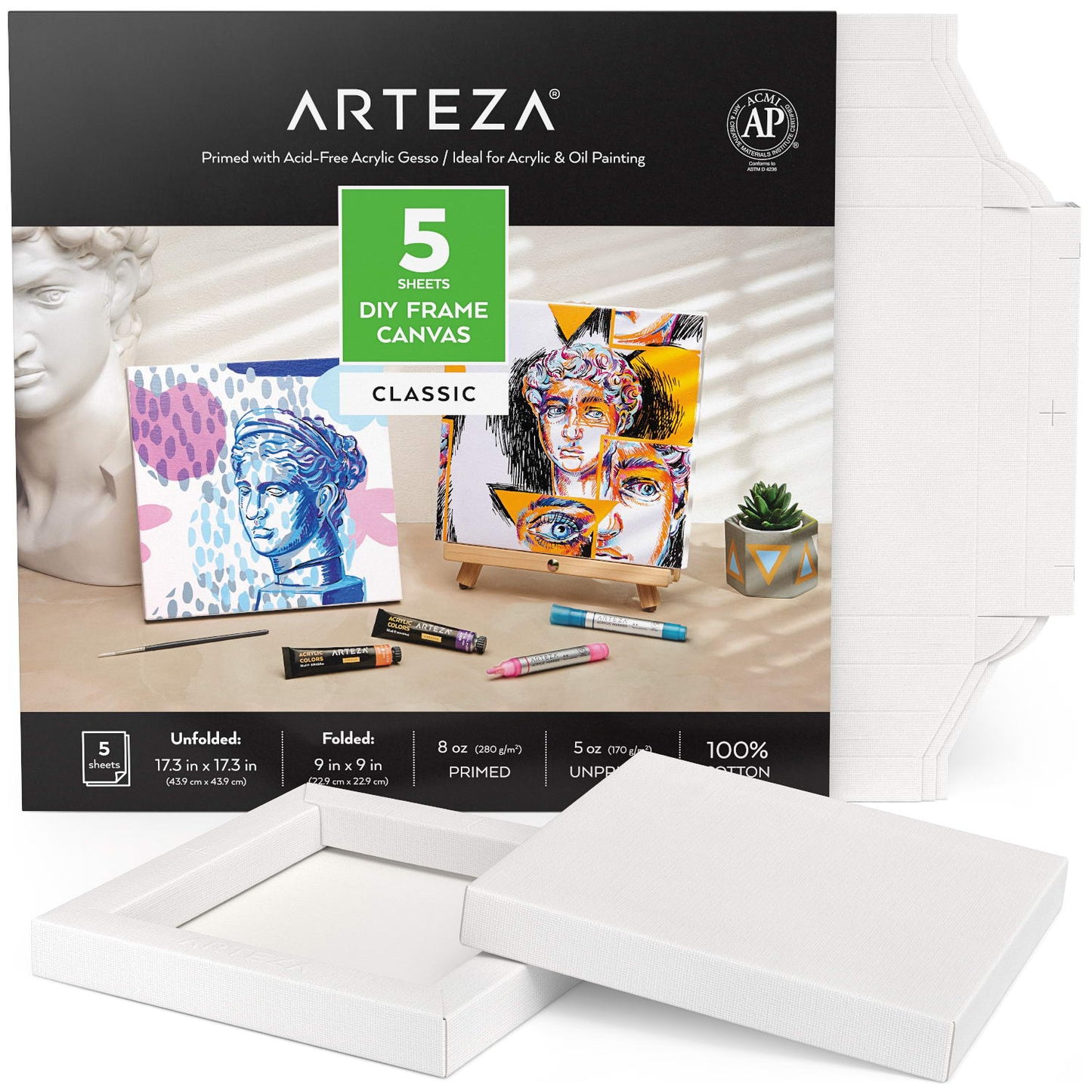 Arteza Canvas Pad 9 x 12 Inches 10 Sheets 100% Cotton 12.3-oz
