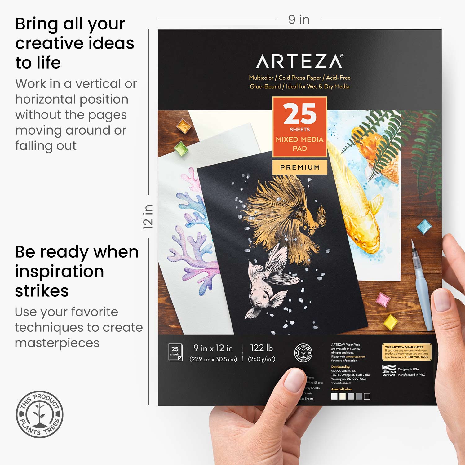 Arteza 9x12 Watercolor Pad, 32 Sheets, 140lb/300gsm, Glue Bound, Cold  Pressed, Acid Free Watercolor Paper Pad, Art Supplies for Wet, Dry & Mixed  Media 32 Shets
