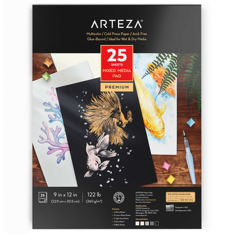 Arteza Watercolor Paper Pad, Spiral-Bound Hardcover, Brown, 9 inchx12 inch - 2 Pack, White