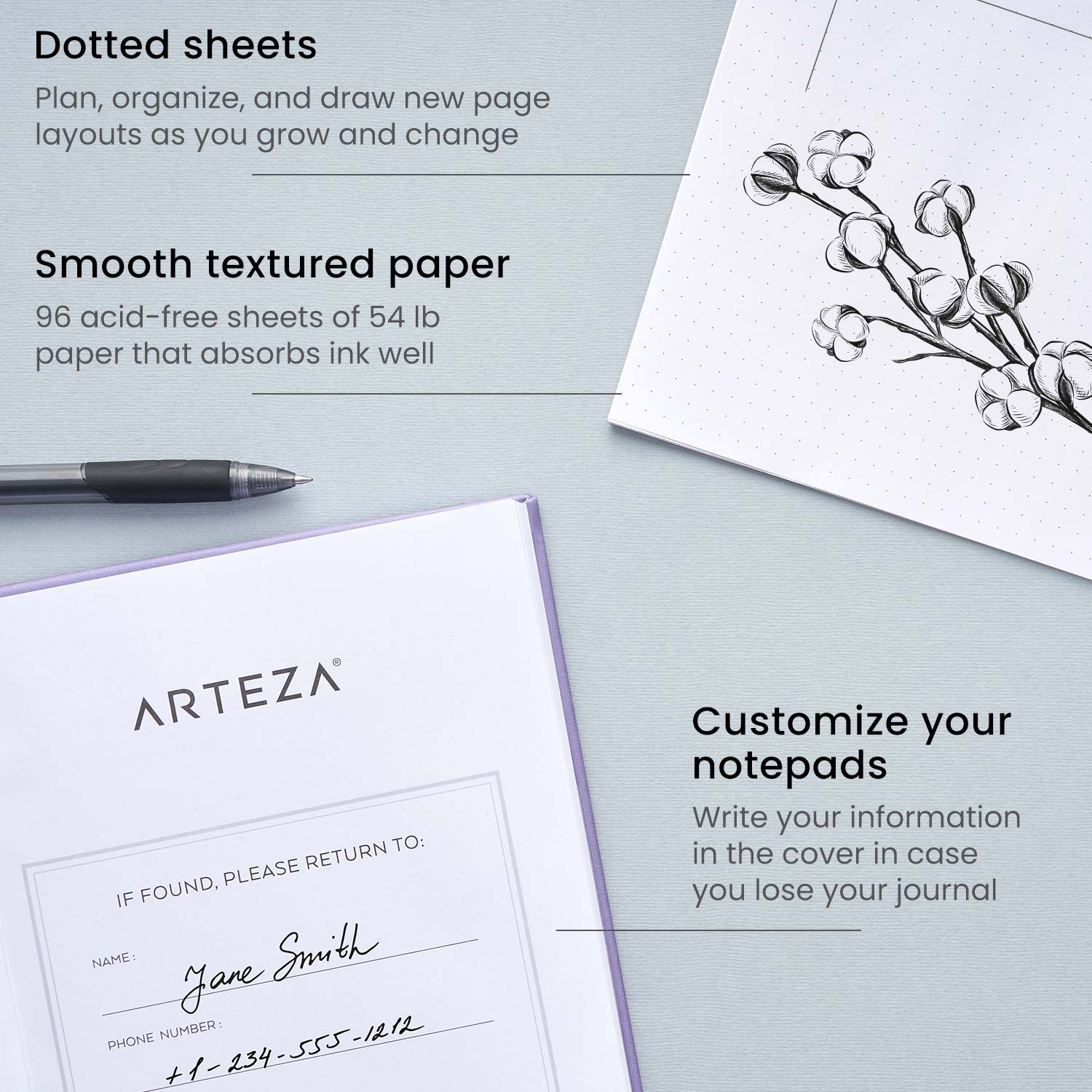 Arteza Premium Dotted Paper Note Journals, Lavender & Purple - 2 Pack