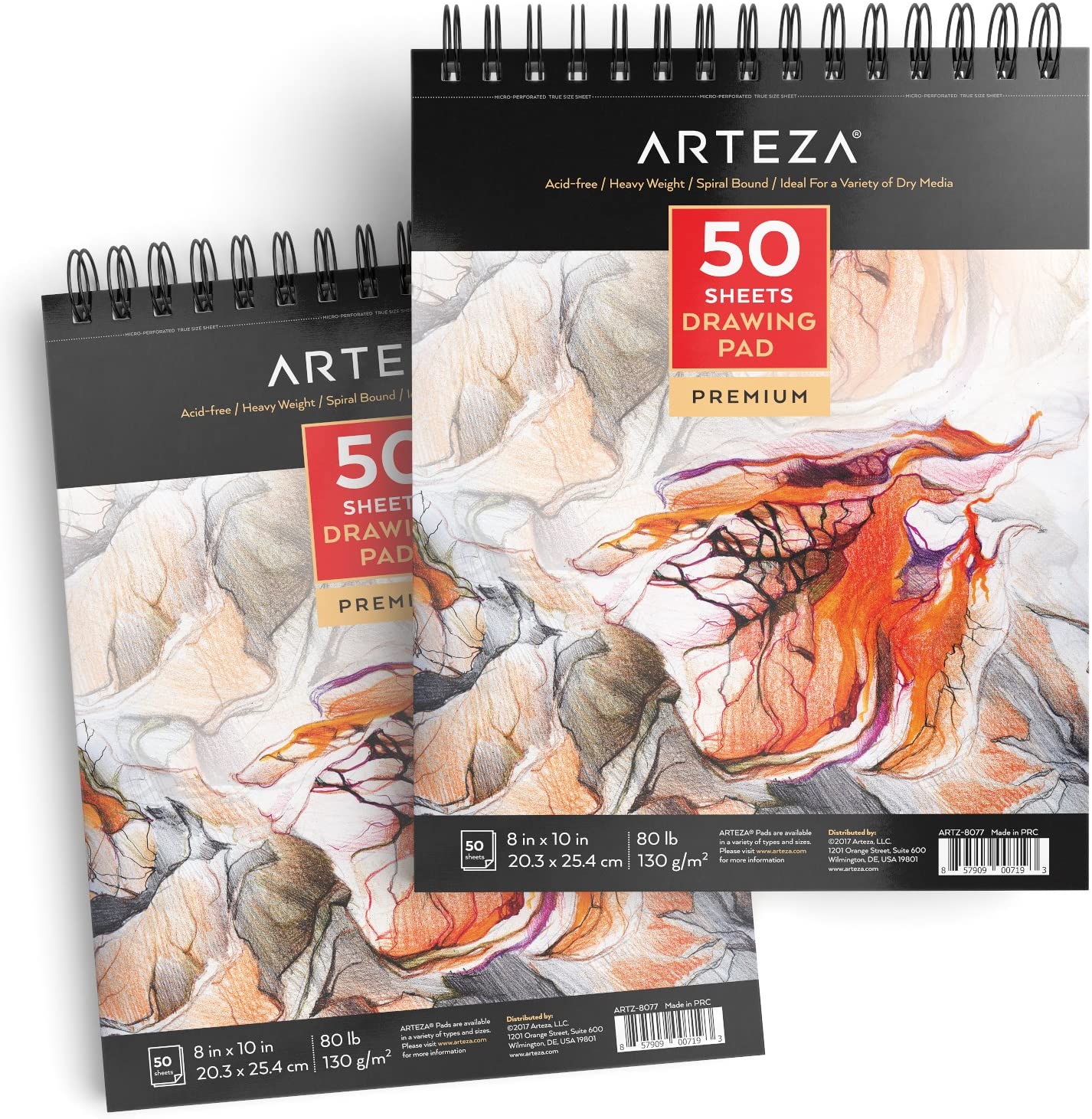 ARTEZA Drawing Pad 8x10 Inches, Pack of 2, 50 Pages Each, Drawing Notebook,  Sketch Books for Drawing, Perfect Drawing Pads for Artists, Quality Sketch