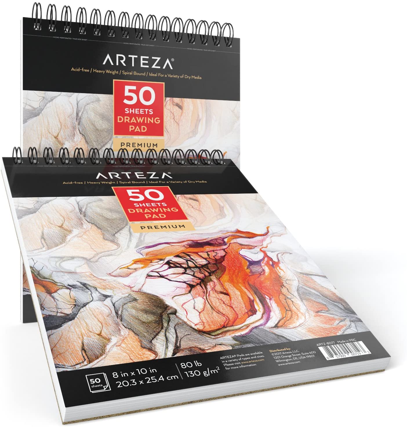 ARTEZA Drawing Pad 8x10 Inches, Pack of 2, 50 Pages Each, Drawing Notebook, Sketch  Books for