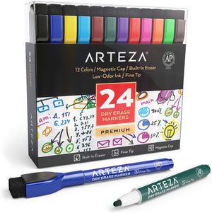 Dry Erase Markers, 12 Assorted Colors, Chisel Tip - Set of 52