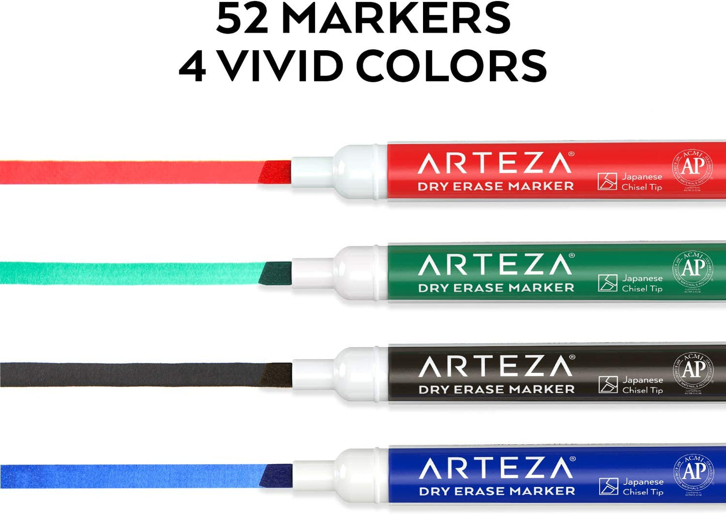 Dry Erase Markers, 4 Assorted Colors, Chisel Tip - Set of 52