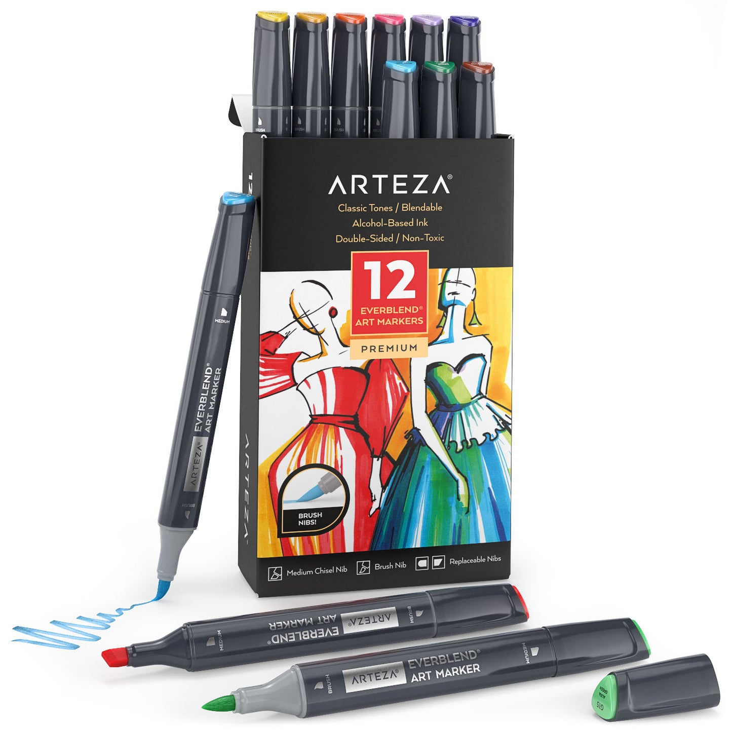 EverBlend™ Ultra Art Markers, Brush Nib, Bright Colors - Set of 12