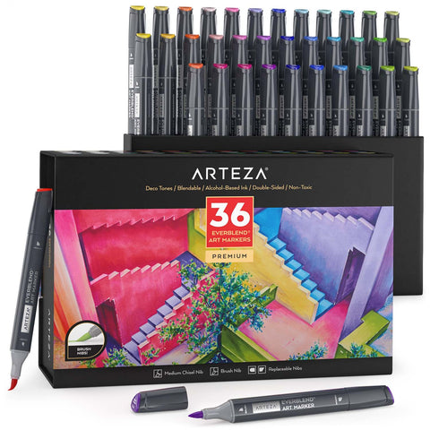 Arteza Professional EverBlend Dual Tip Artist Brush Sketch Markers, Skin  Tones, Alcohol-Based, Replaceable Tips - 36 Pack
