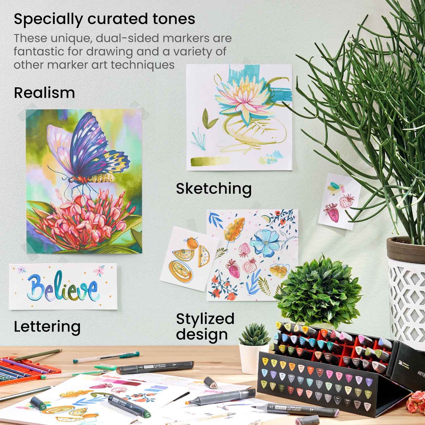 EverBlend™ Ultra Art Markers, Brush Nib, Flora Colors- Set of 36