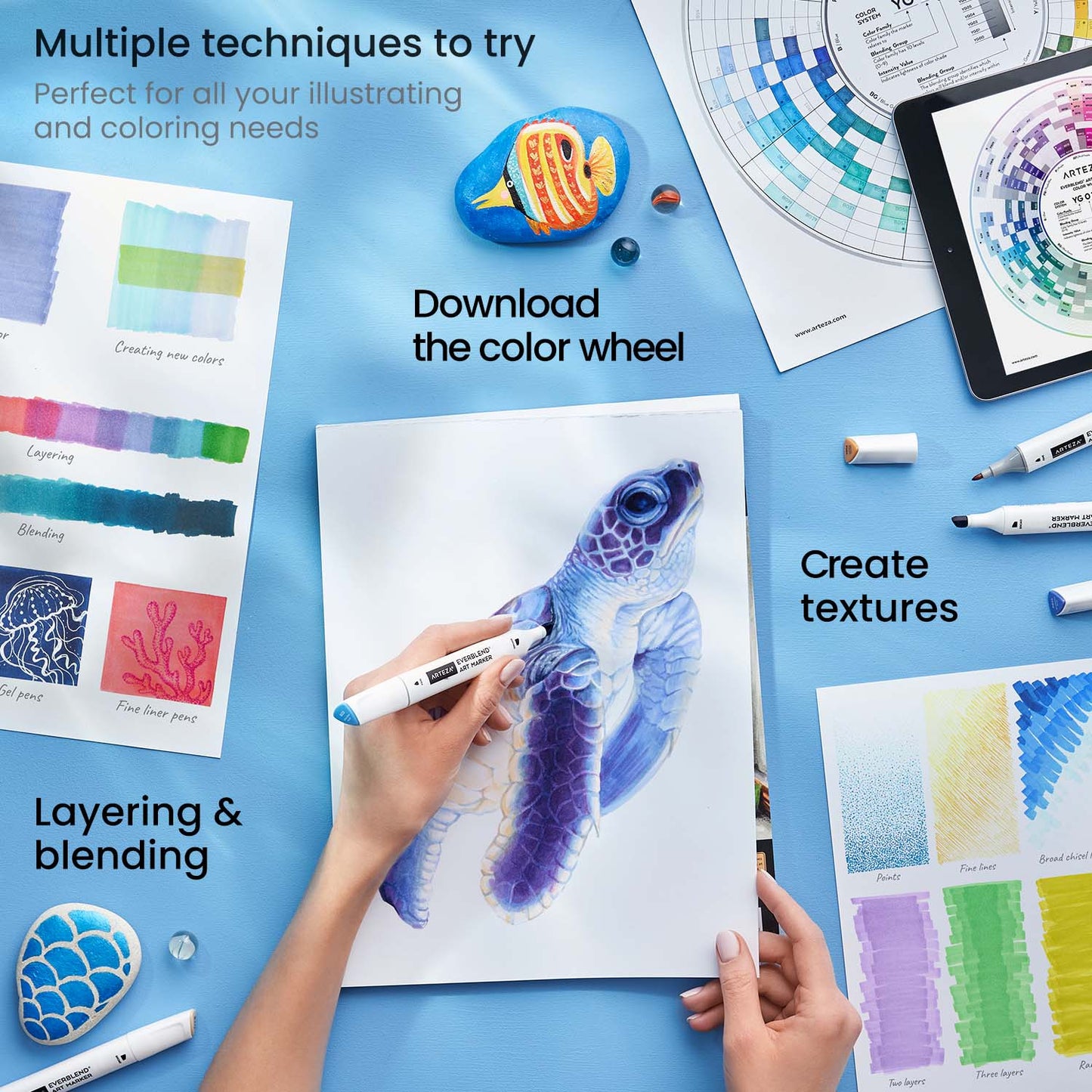 EverBlend™ Ultra Art Markers, Ocean Tones - 36 Colors