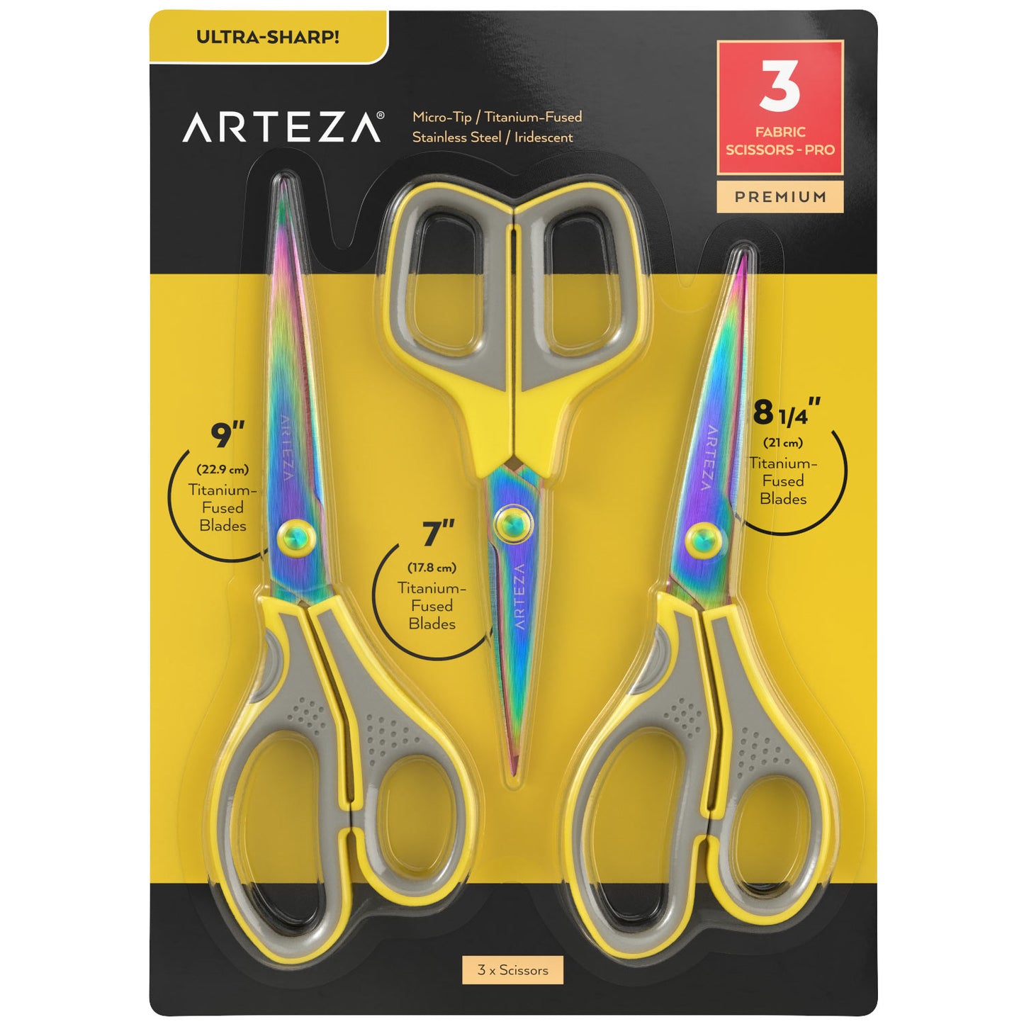 Fabric Scissors, Iridescent Blade, Ultra-Sharp, Assorted Sizes - Set of 3