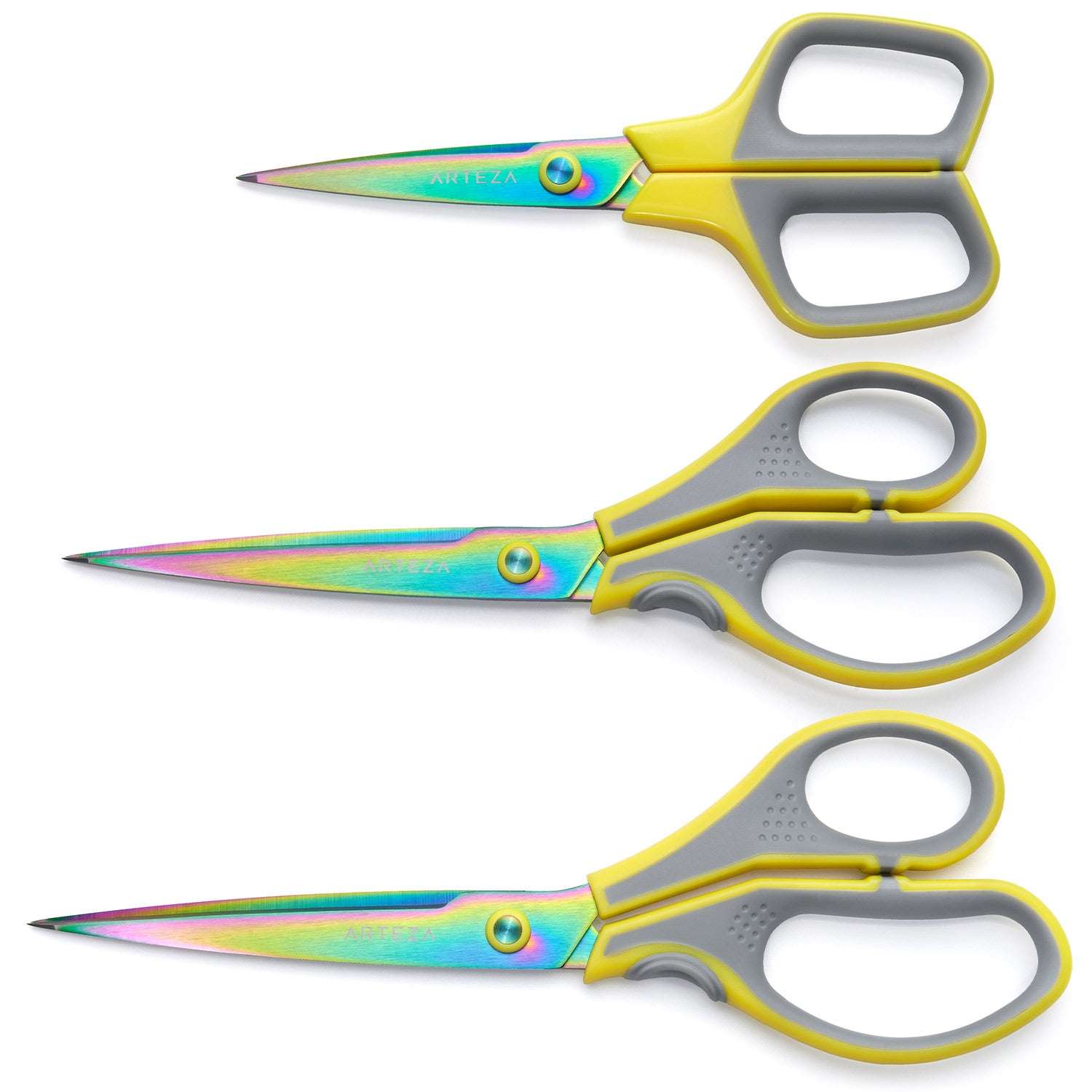 Arteza Fabric Scissors, Iridescent Blade, Ultra-Sharp, Assorted Sizes - Set of 3