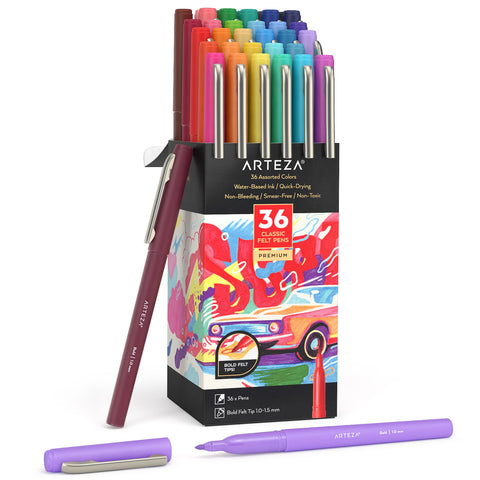 ZenZoi Permanent Markers Set - 36 Fine Point Felt Tip Drawing Art Markers - Chil