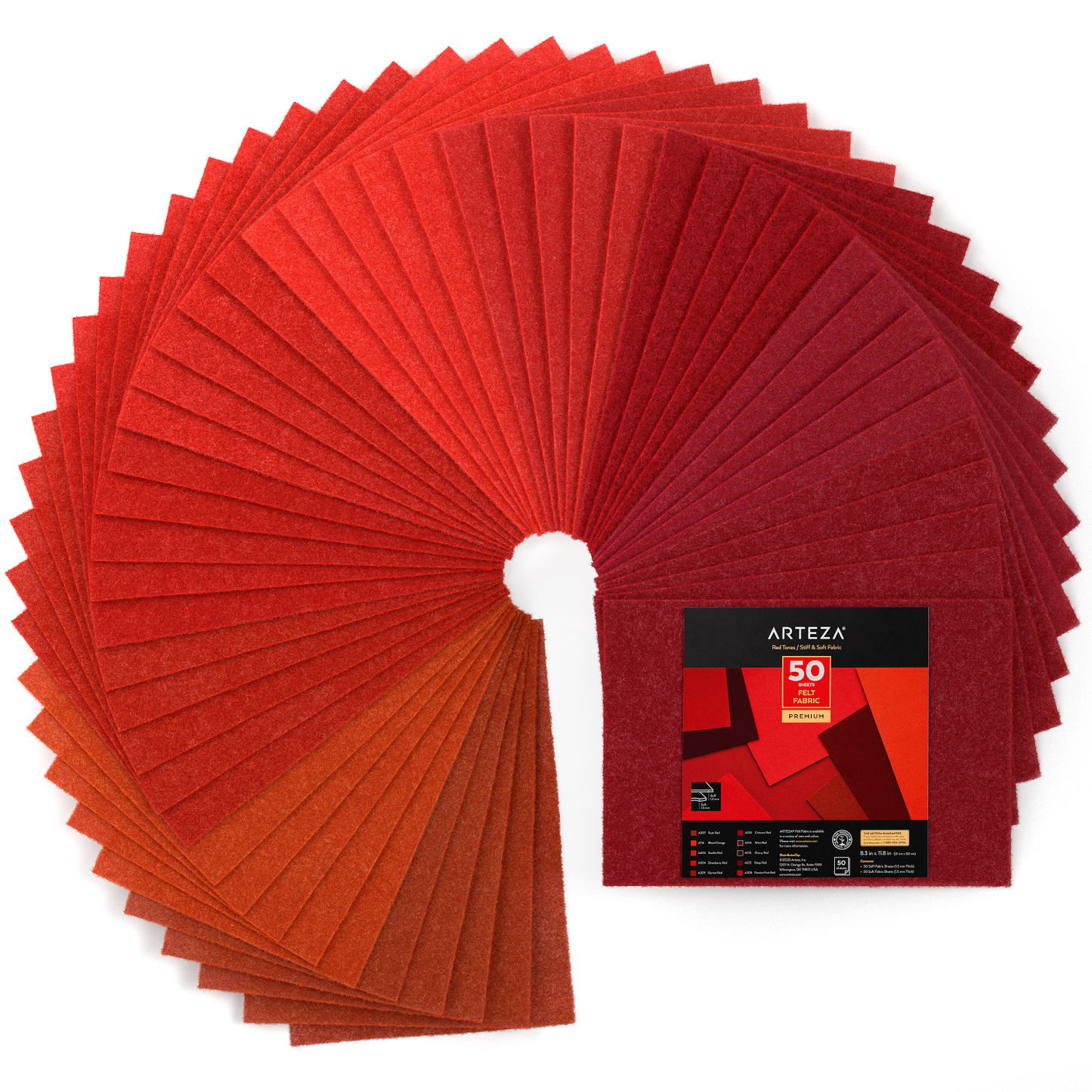 Stiff & Soft Felt Fabric, Red Tones - Set of 50 Sheets