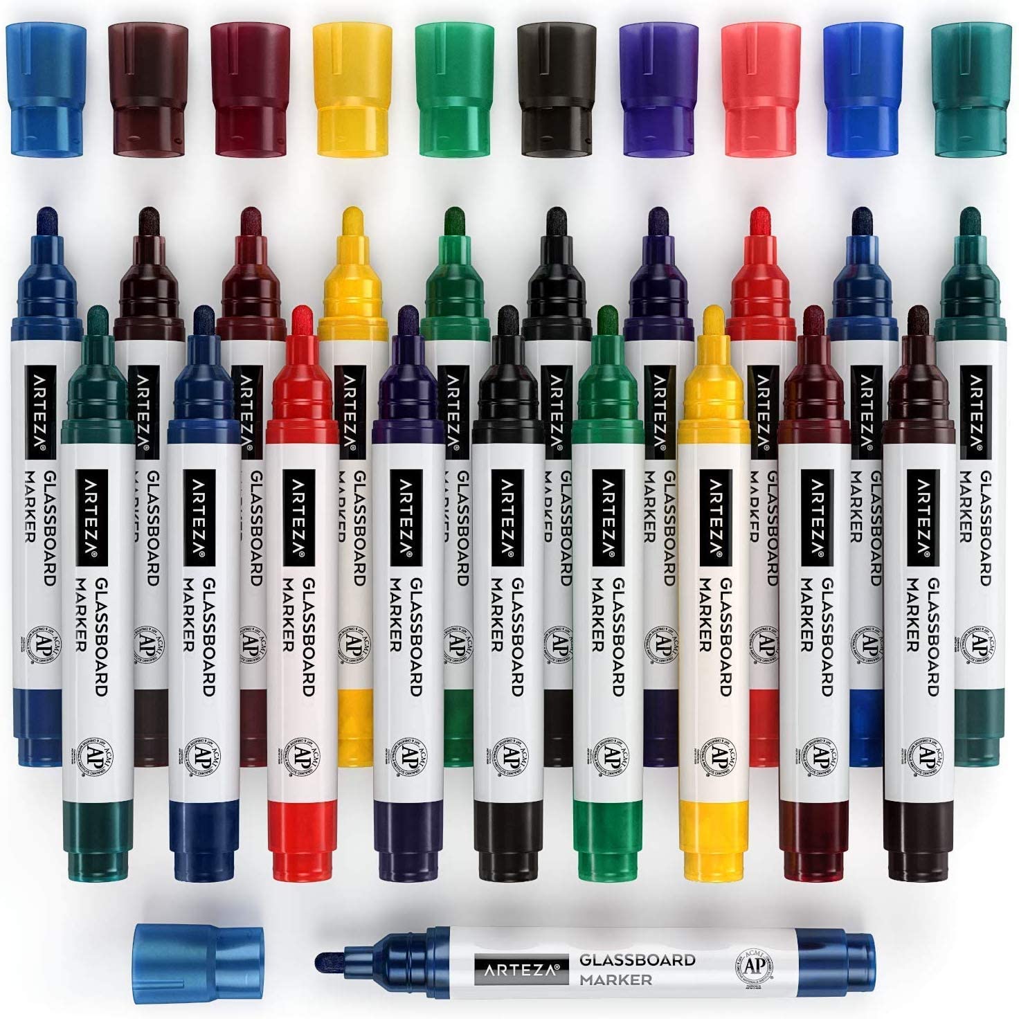 ZZDH251 Arteza Dry Erase Markers for Glass Boards Pack of 18, 10 Classic  and 8 Neon Colors with Low-Odor Ink, Erasable Window Markers
