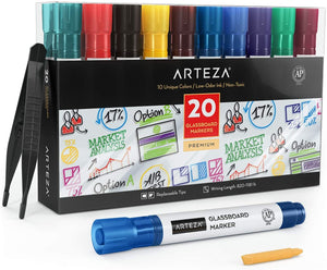 Arteza Dry Erase Markers for Glass Boards Pack of 10 Neon Colors with Low-Odor Ink, Erasable Window Markers, Office Supplies for