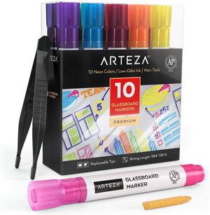 Arteza Dry Erase Markers Fine Tip, Bulk Pack of 36 Low Odor Dry Erase Pens  in 12 Assorted Colors, Homeschool Supplies Whiteboard Markers, Office and