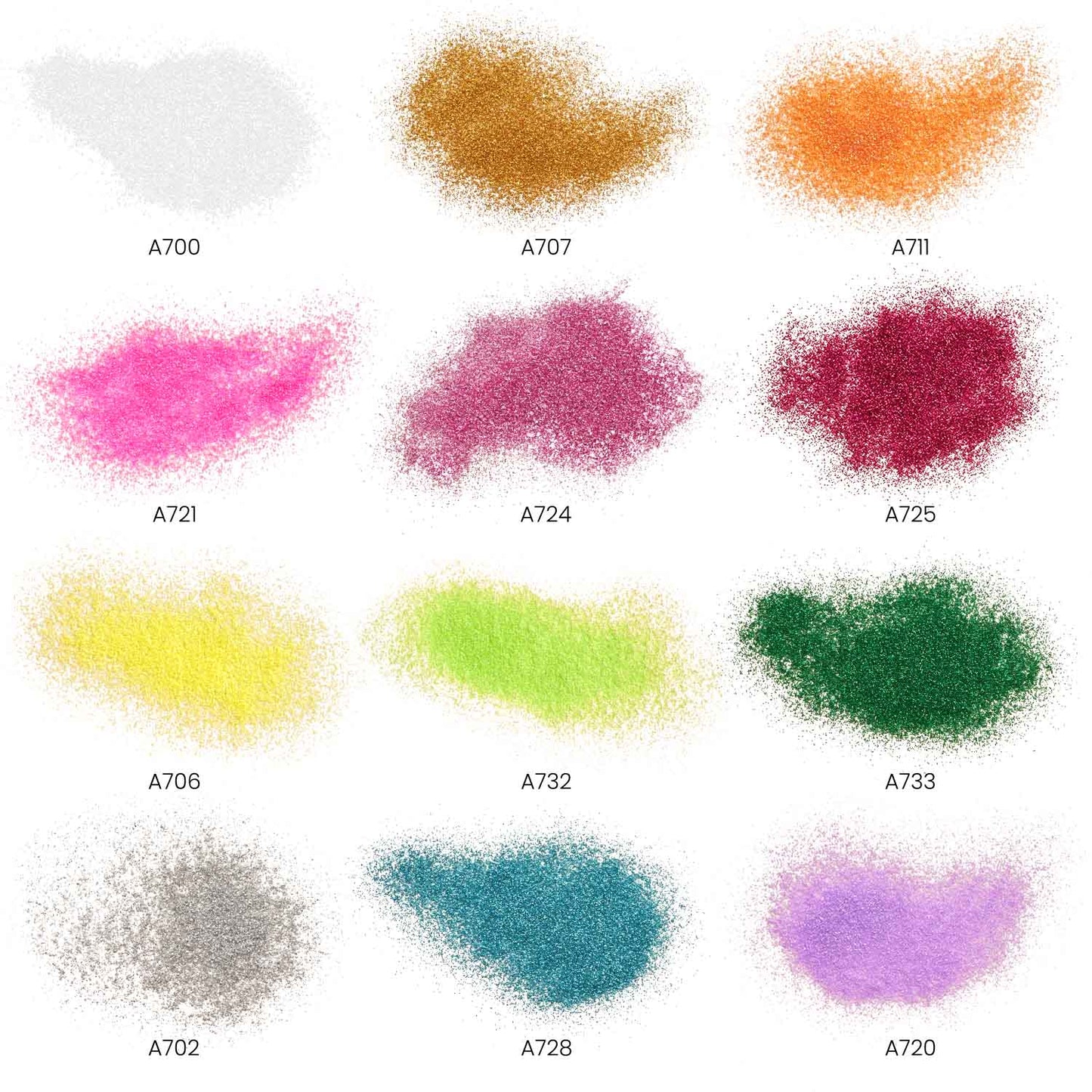 Arteza Fine Glitter Neon and Bright Colors Chart