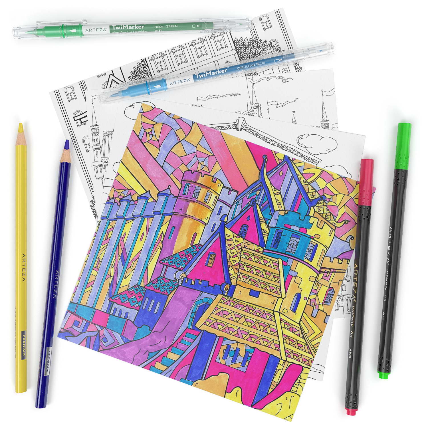 Arteza Inkonic Fineliner Pens 72 Colors Swatch Template DIY Single