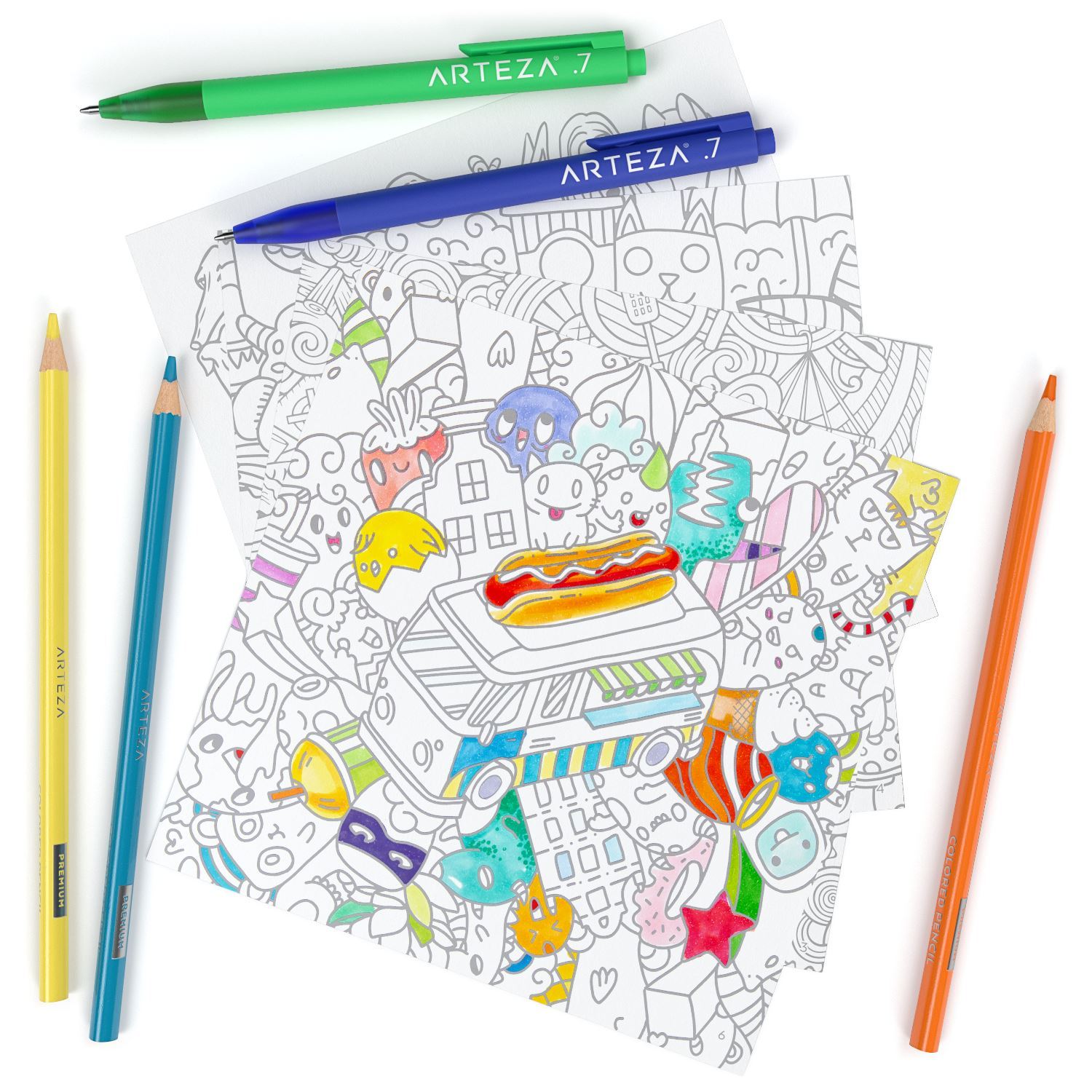 Stress Relieving Adult Coloring Book & Pencils - Zen Doodle