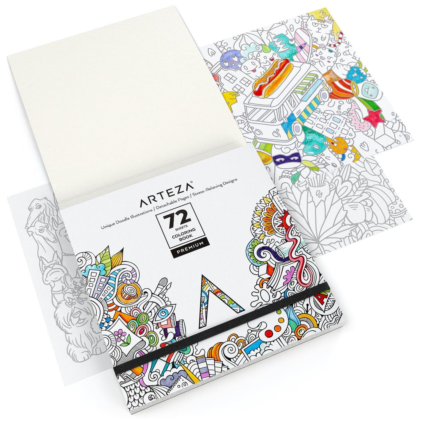 Coloring Book Doodle Illustrations Gray Outlines 72 sheets