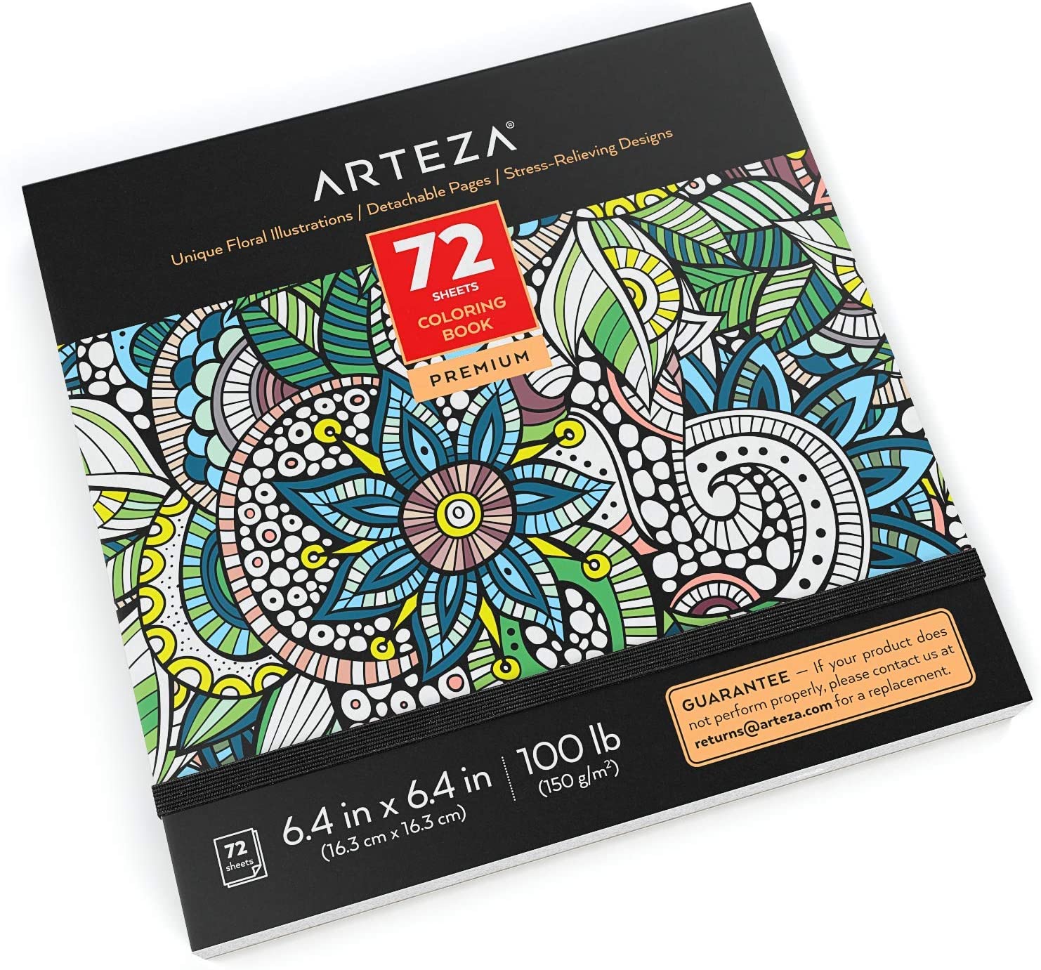 Coloring Book, Floral Illustrations, Gray Outlines, 72 Sheets