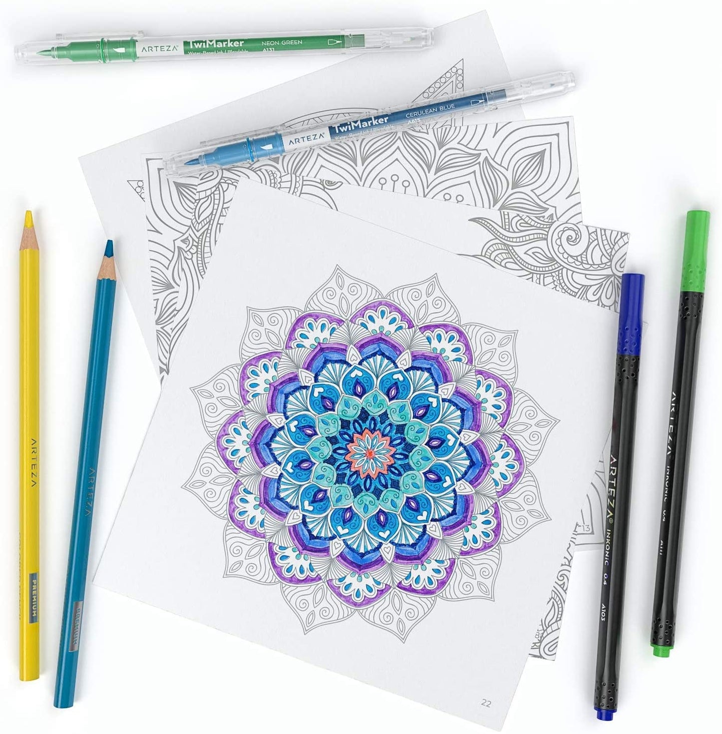 Coloring Book, Mandala Illustrations, Gray Outlines, 72 Sheets