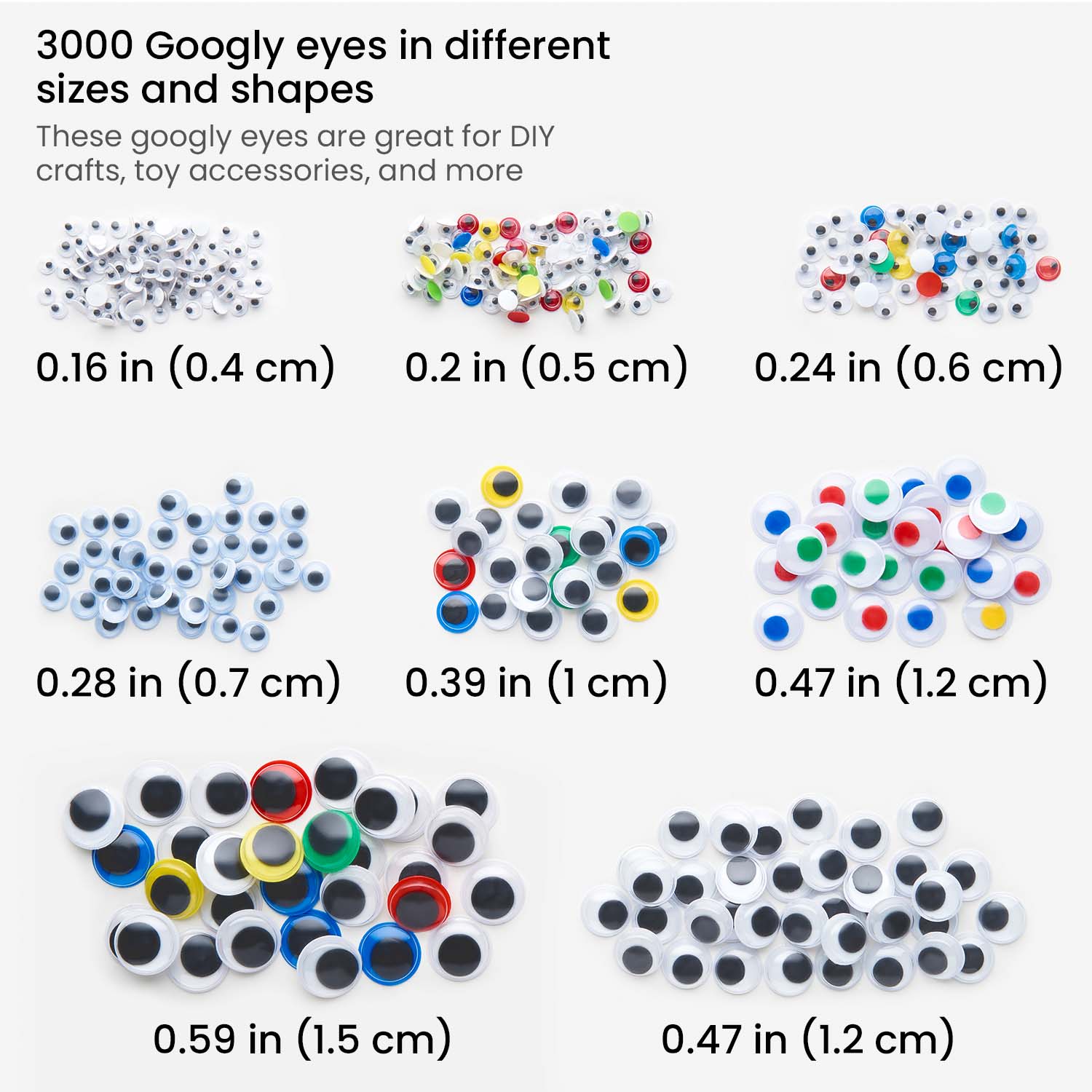 Googly Eyes, Assorted Sizes & Colors - Set of 3000 Pieces | Arteza