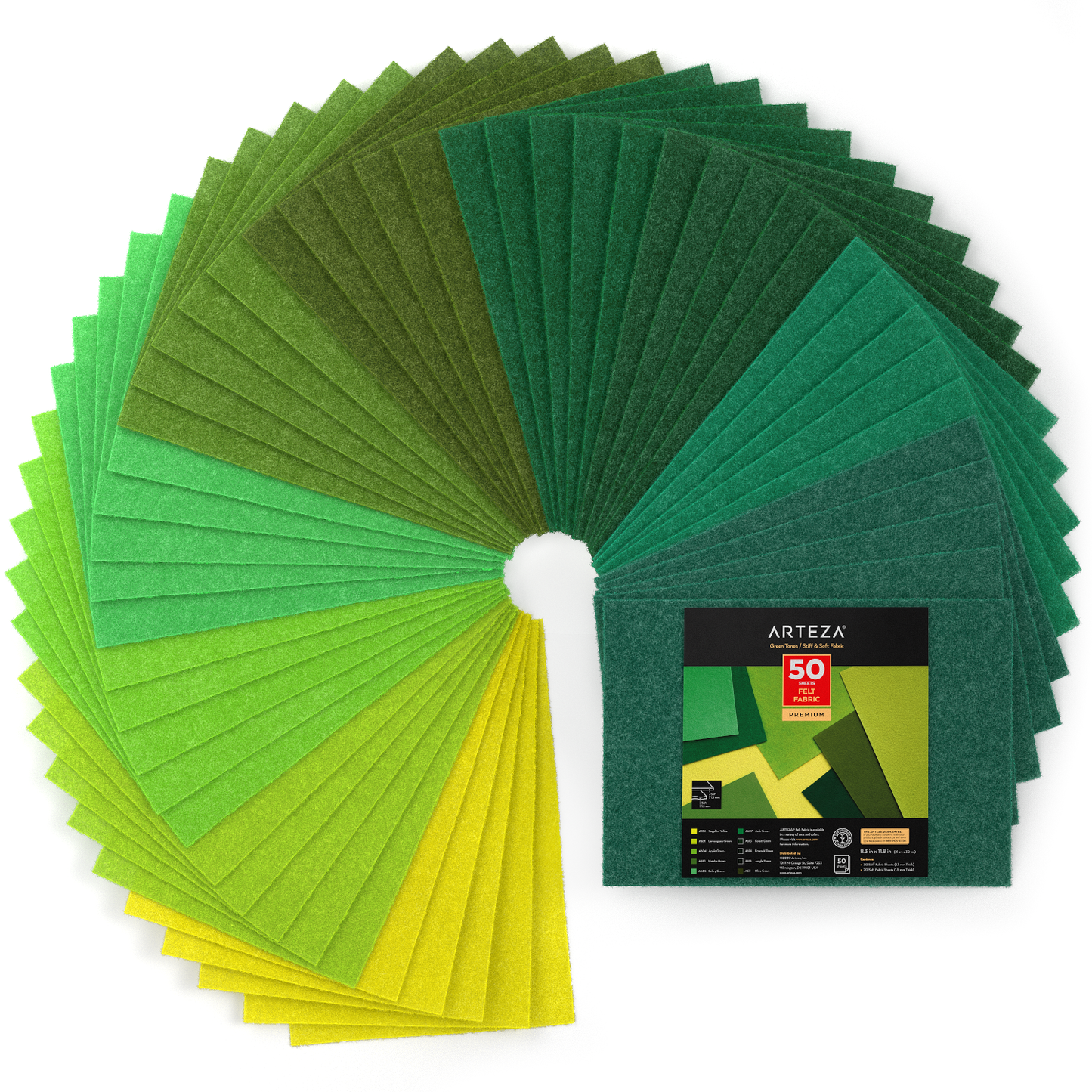Stiff & Soft Felt Sheets, Green Tones - Set of 50 Sheets –
