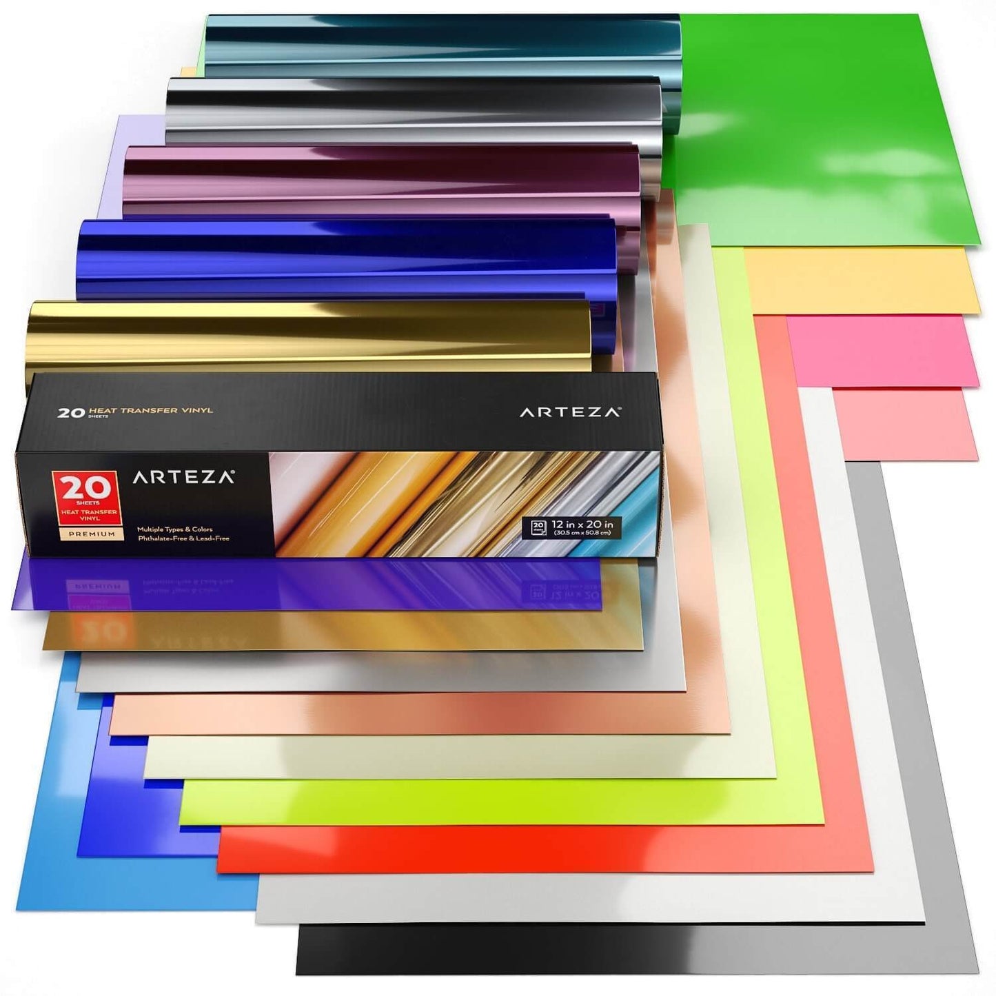Heat Transfer Vinyl, Assorted Styles & Colors, 12" x 20” Sheets - Set of 20