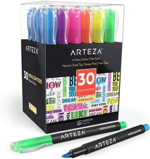 Arteza Permanent Markers, Bright & Neon, Ultra Fine Tip - Set of 24
