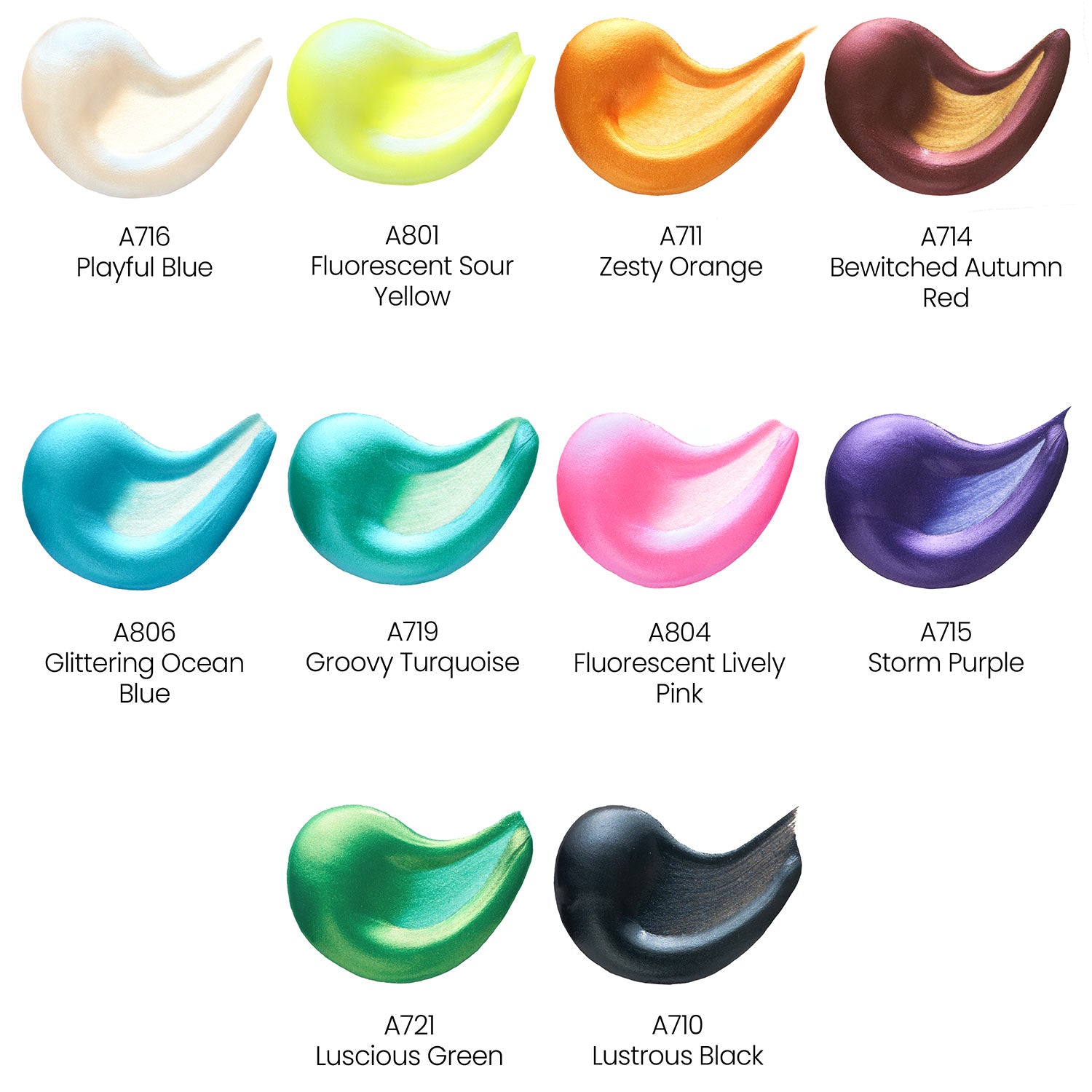 Iridescent Craft Acrylic Paint Color Chart
