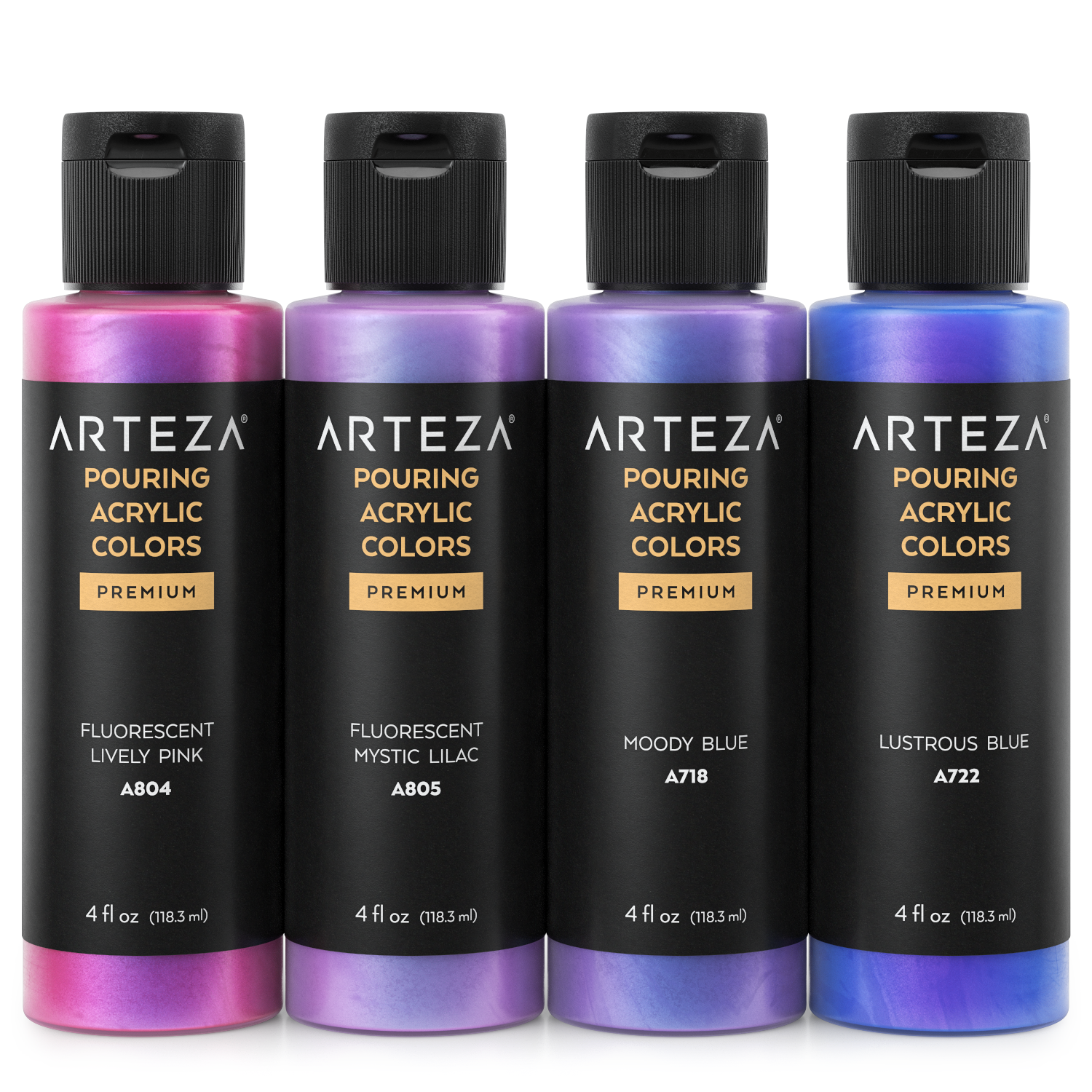 Arteza Pouring Acrylic Paints, Iridescent Mystic Tones, 4oz Bottles - Set of 4