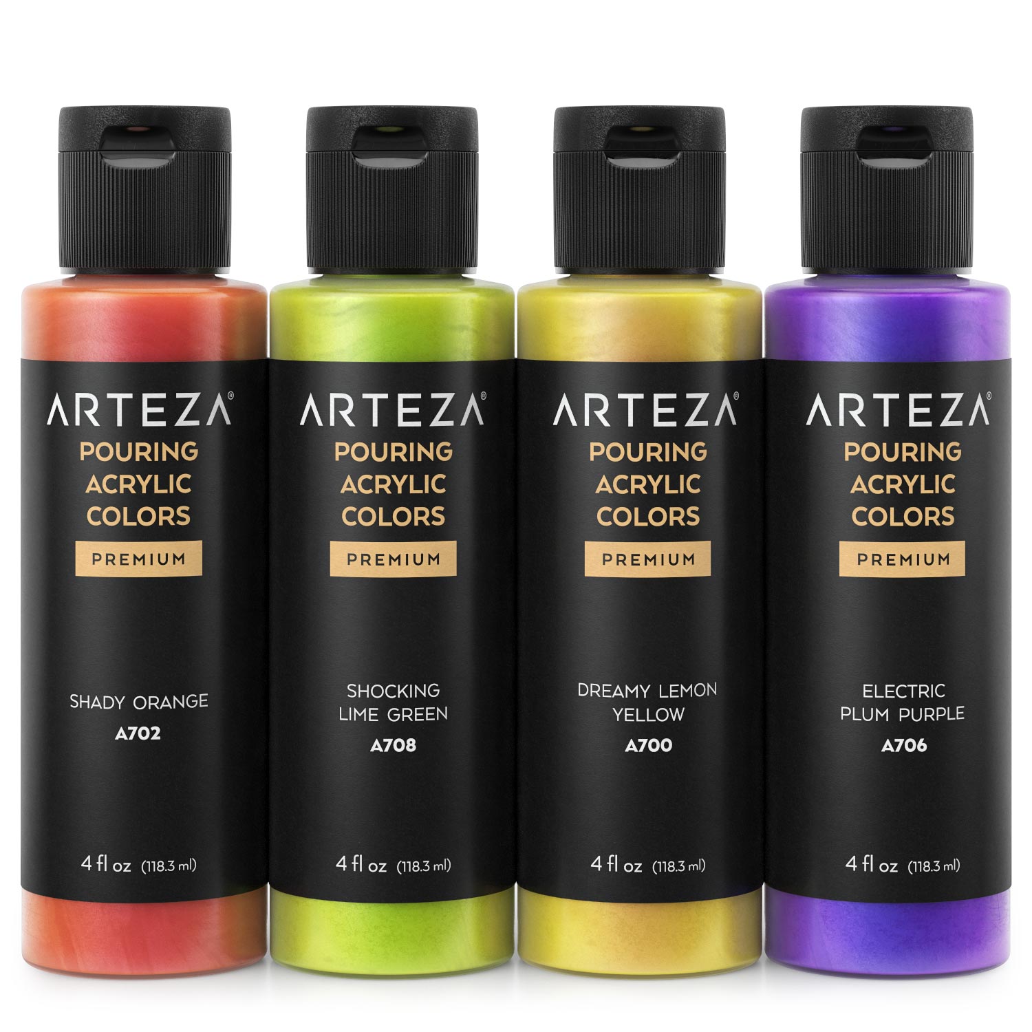 Arteza Pouring Acrylic Paints, Iridescent Sherbet Tones, 4oz Bottles - Set of 4