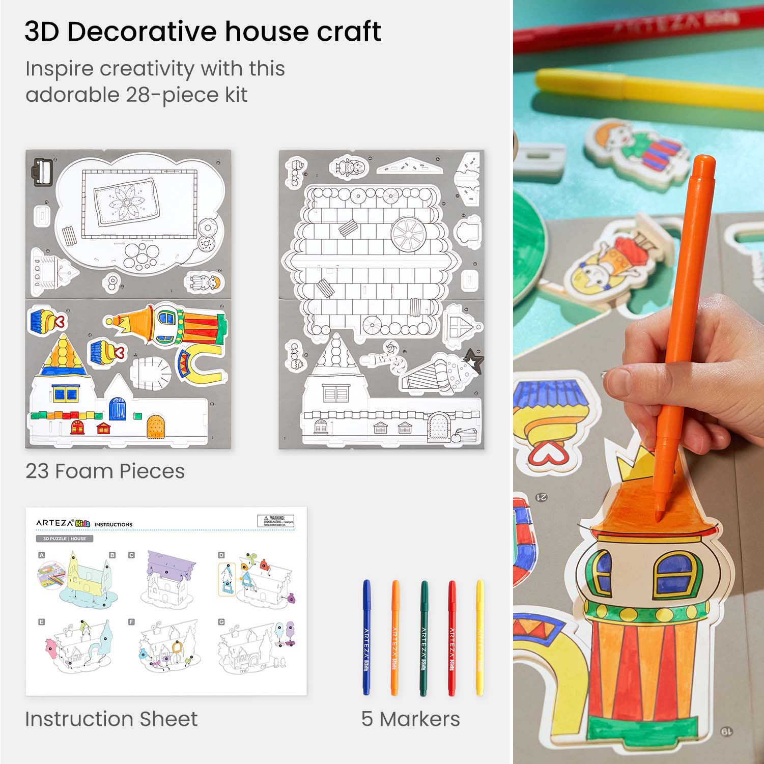 Arteza Kids 3D Puzzle Decorative House Craft Contents List