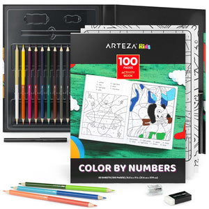 Arteza Kids Canvas Paint Kit, 3 Mini Canvas 4x4 with Watercolor Pencils and Markers, Safari