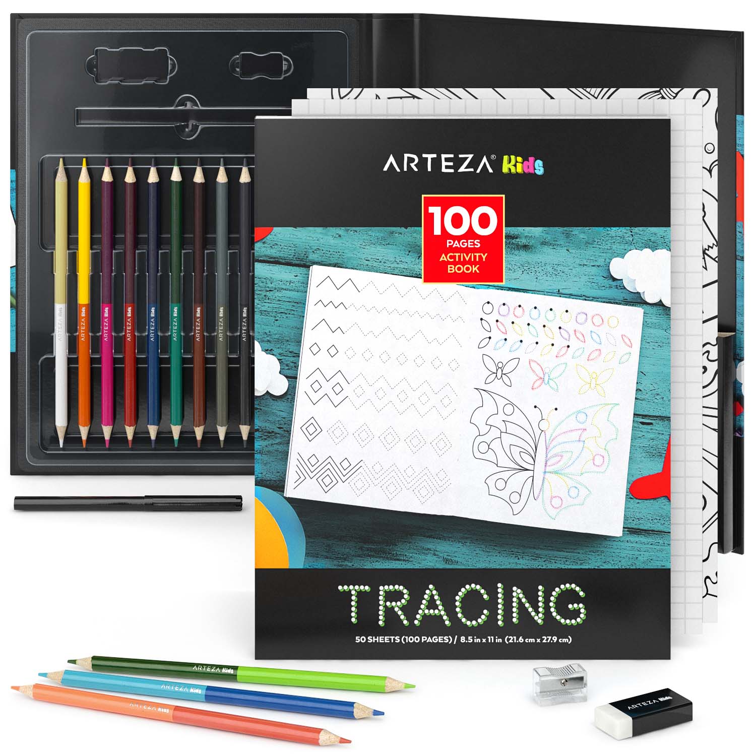 Arteza Kids Activity Book, Tracing - 50 Pages