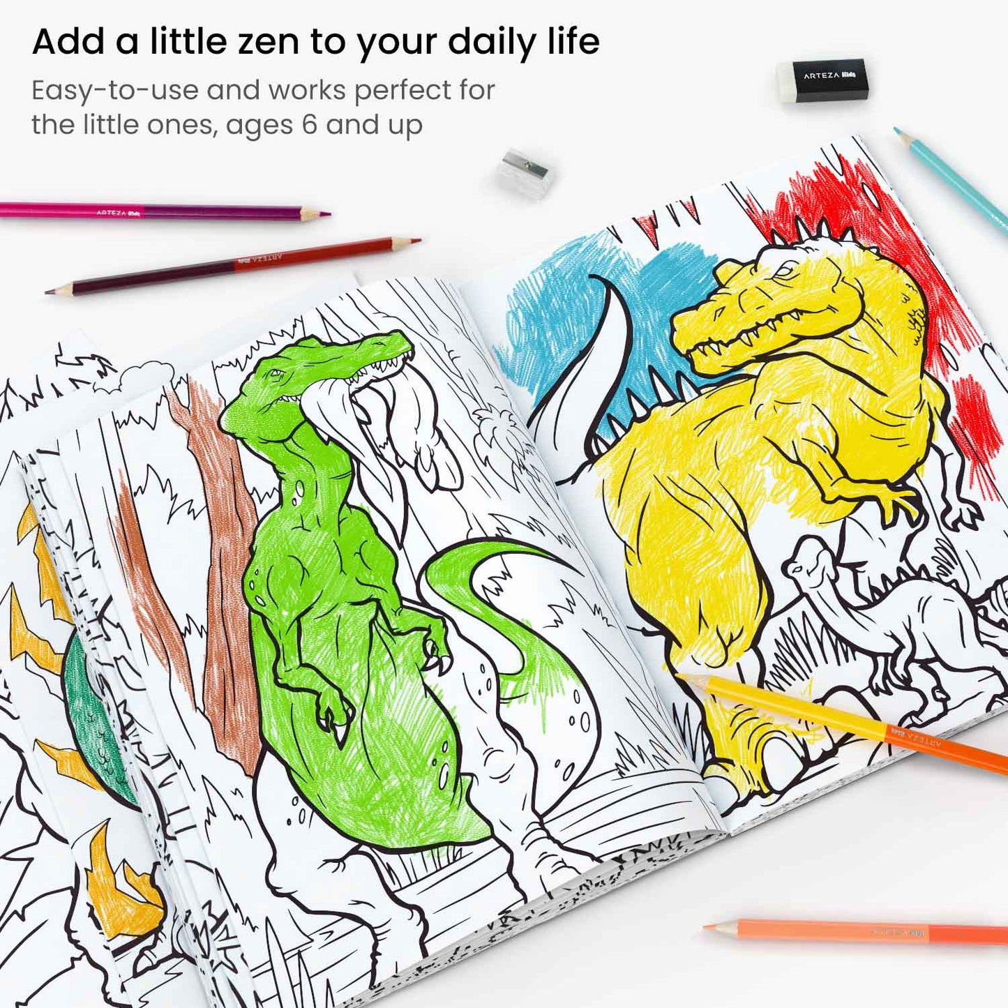 Kids Coloring Book Kit, Dinosaurs