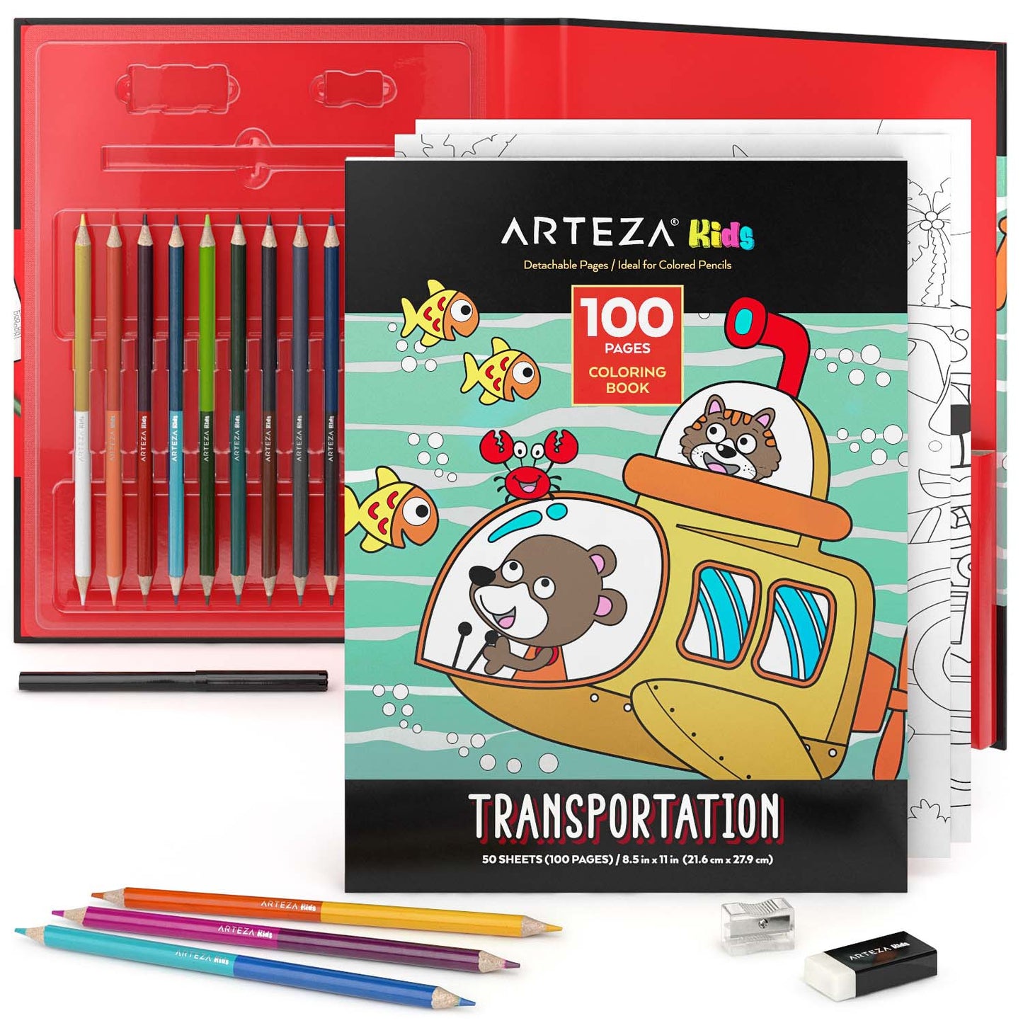 Kids Coloring Book Kit, Transportation