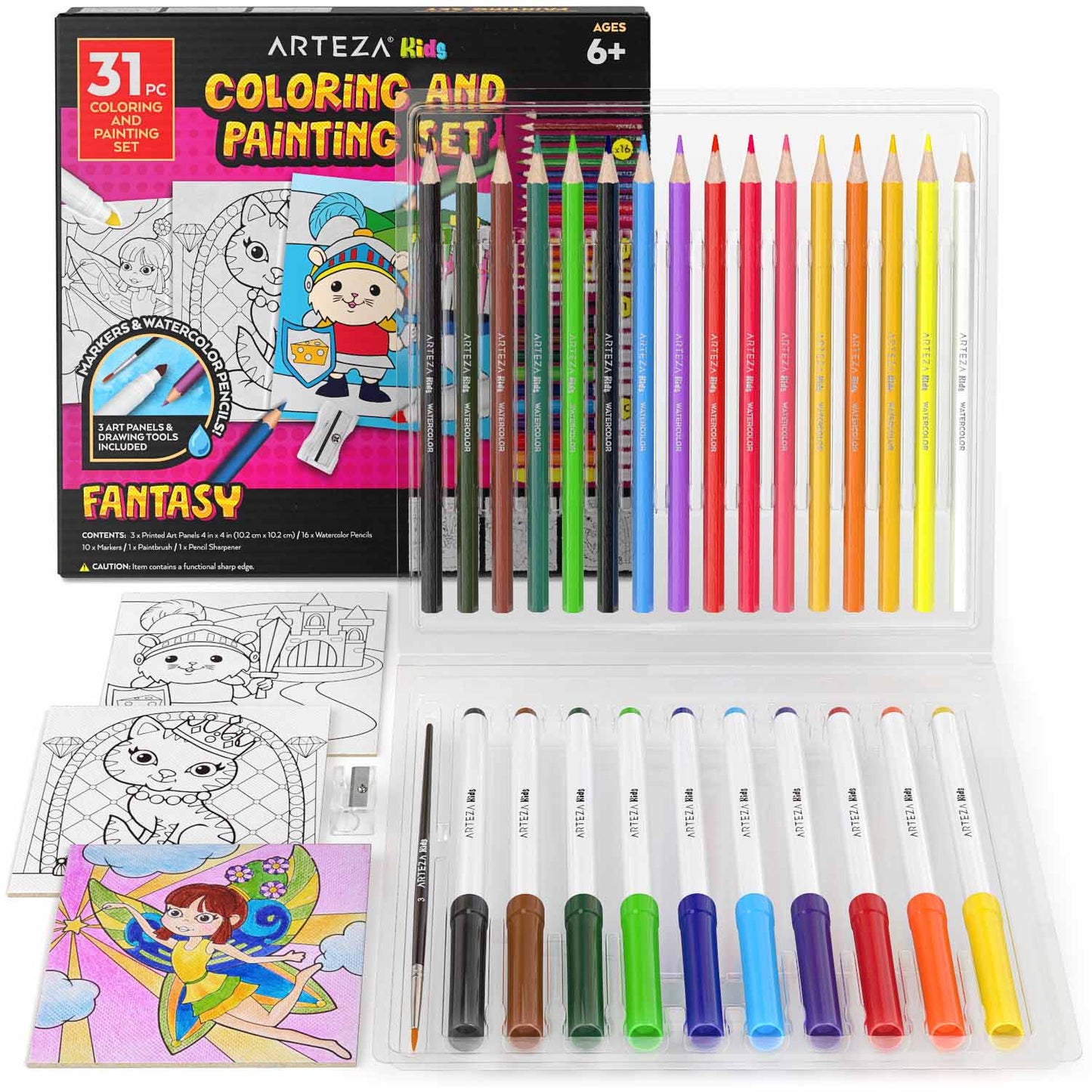 Kids Coloring and Painting Set, Fantasy, 4" x 4"
