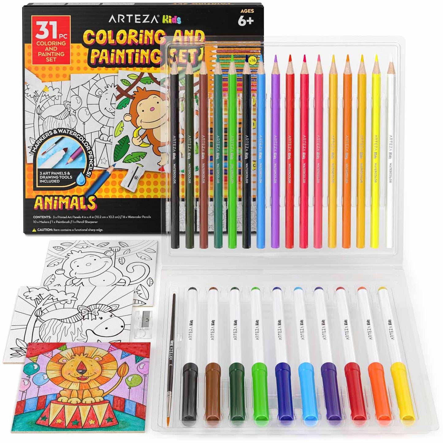 Kids Coloring and Painting Set, Safari, 4" x 4"
