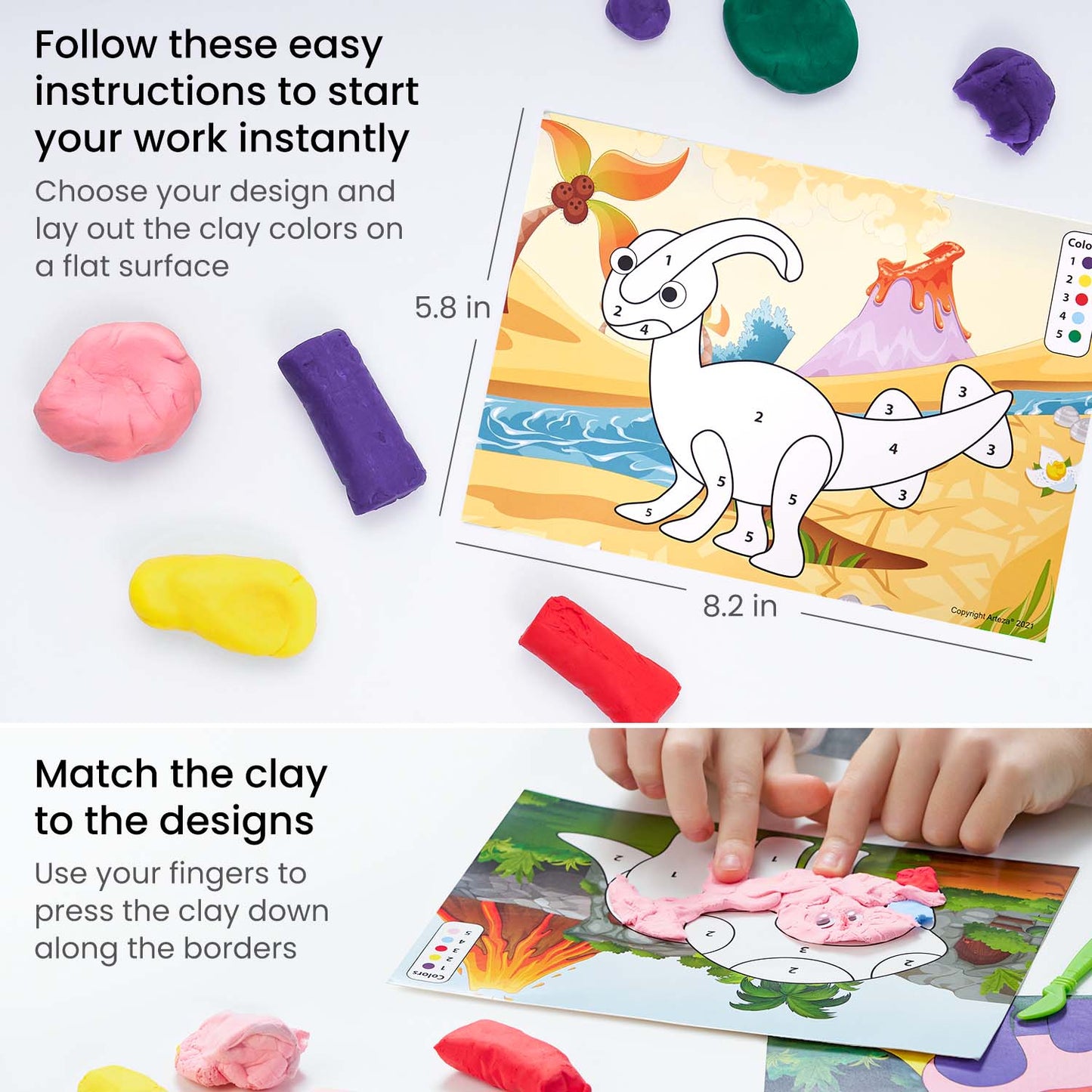 Kids Clay by Numbers Kit, Dinosaurs