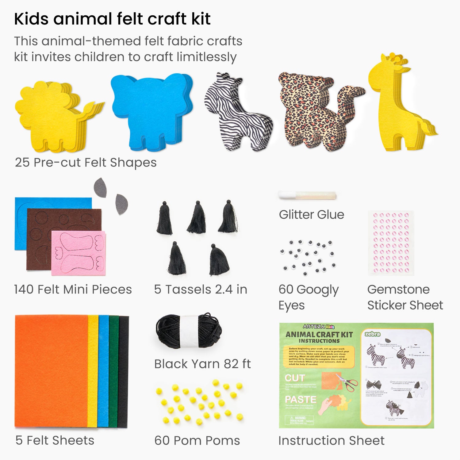 Contents of Kids Felt Craft Kit Animals