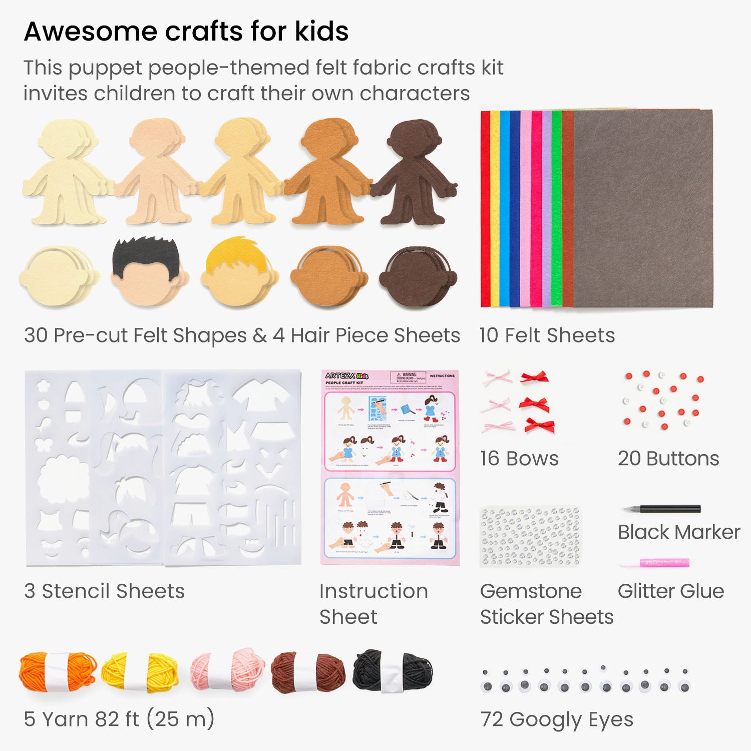  Arteza Kids Felt Kit, 422 Pieces, 21 Pre-Cut Glitter