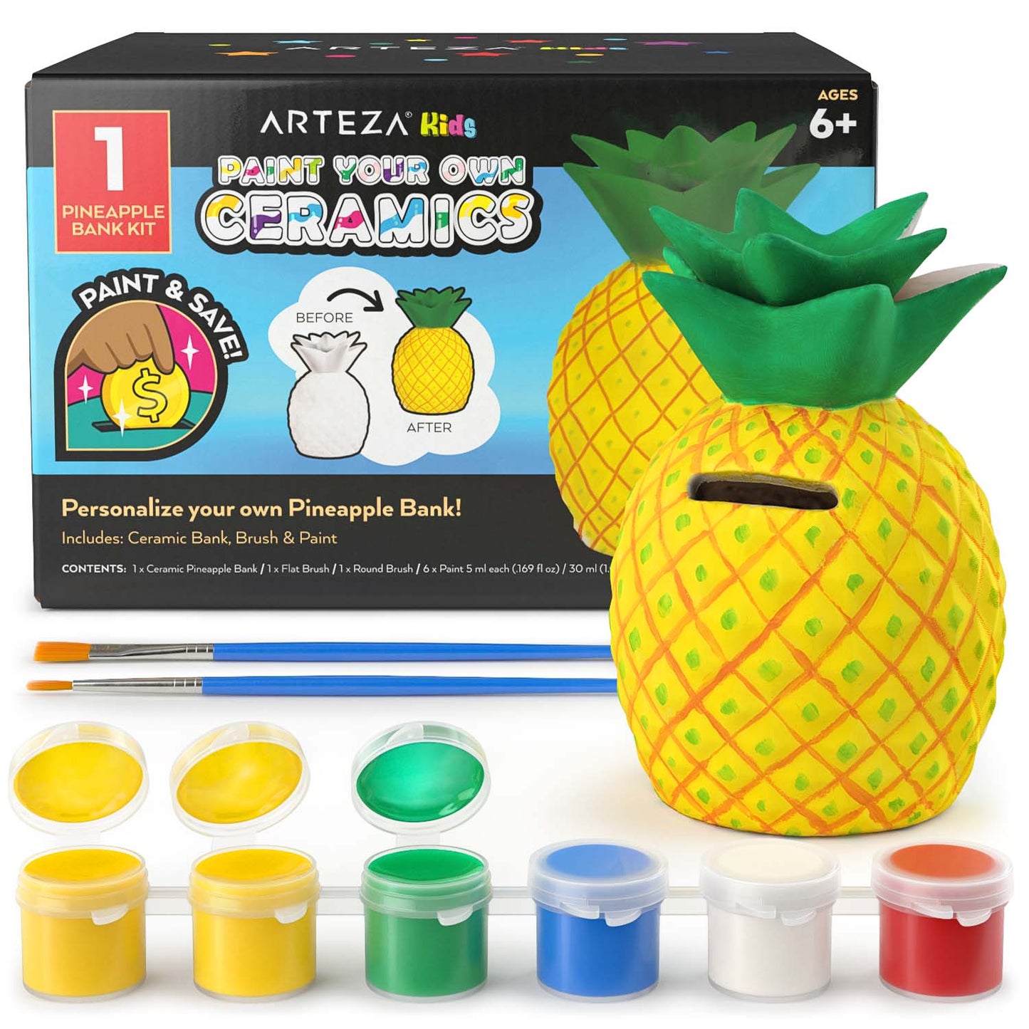 Arteza Kids Paint Your Own Pineapple Bank - 10 Pieces