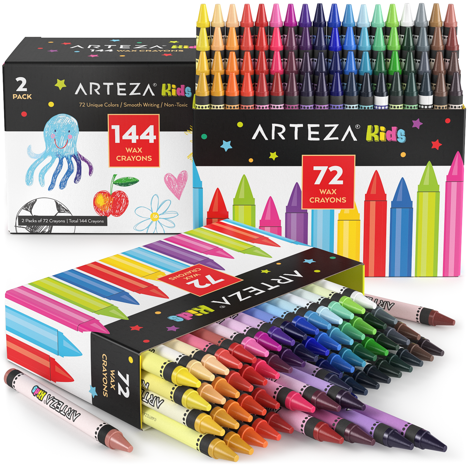 Arteza Kids Crayons, Assorted Colors, Metallic, Neon, Pearl & Glitter - 96  Pack