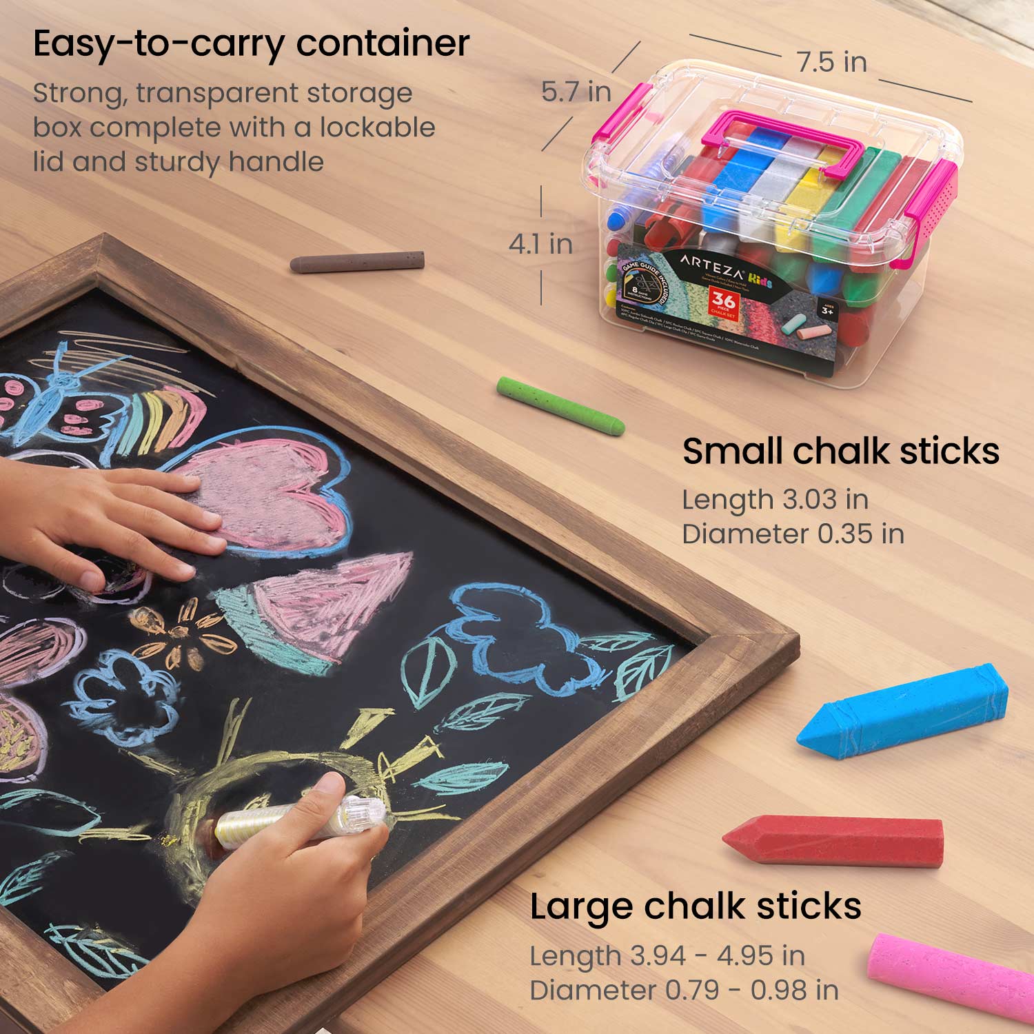 Kids Ultimate Sidewalk Chalk Set, Pink Box Handle - 37 Pieces