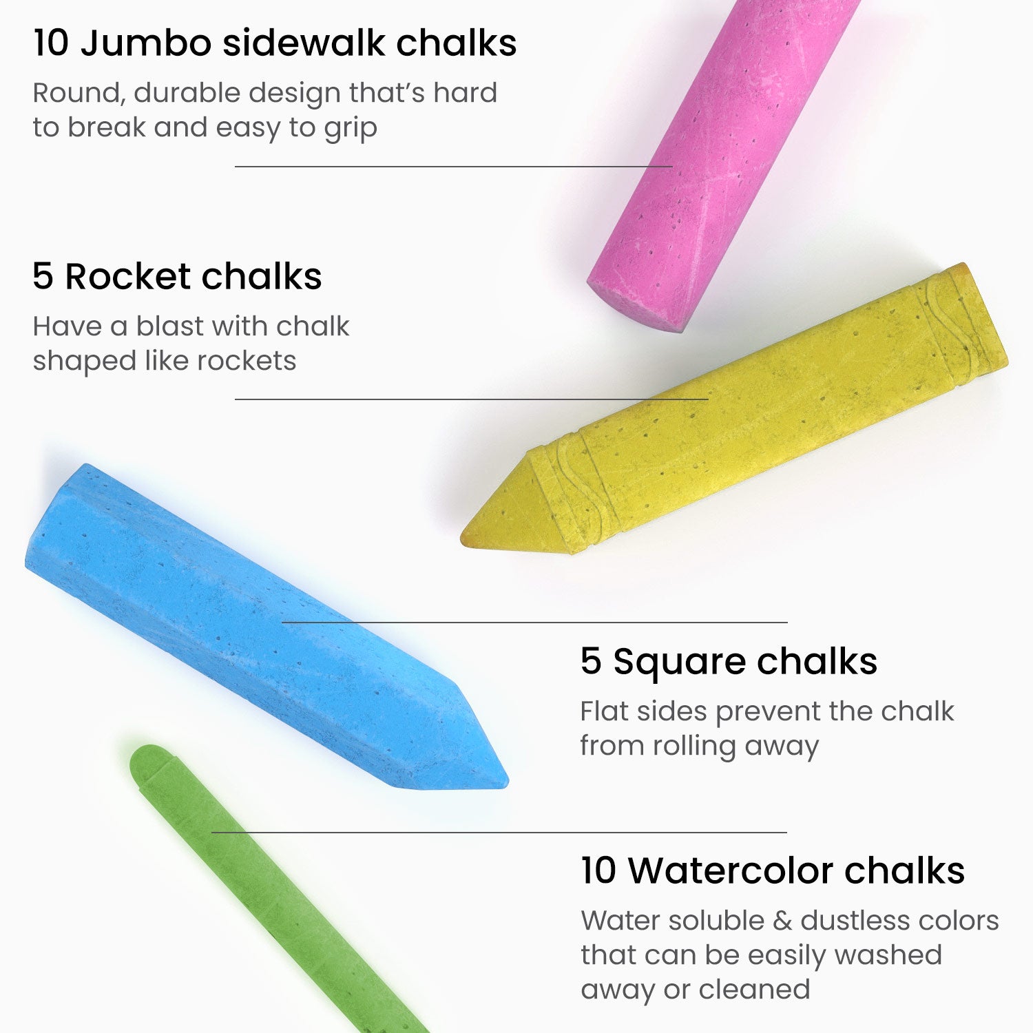 Kids Ultimate Sidewalk Chalk Set, Pink Box Handle -37 Pieces | Arteza