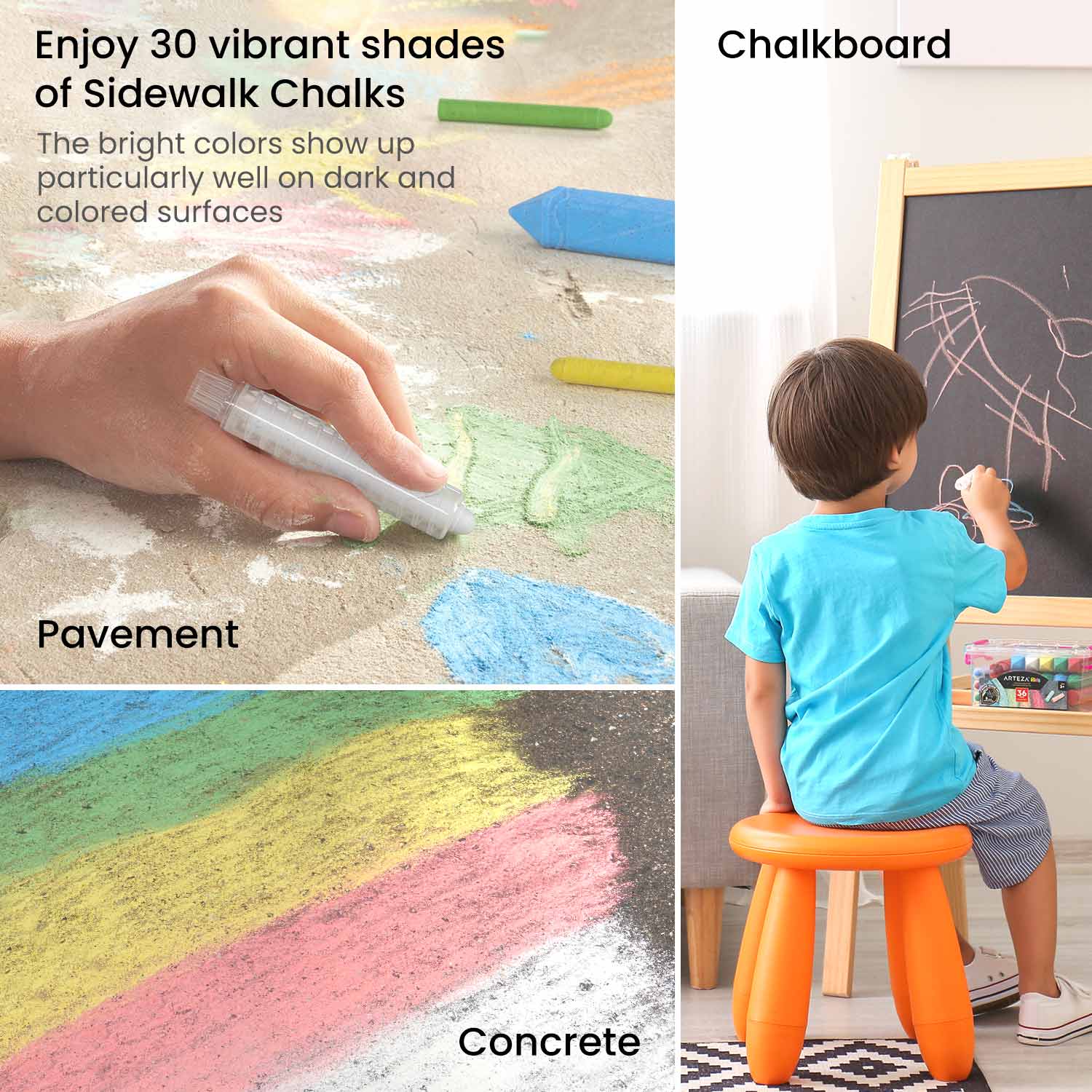 Kids Ultimate Sidewalk Chalk Set, Pink Box Handle -37 Pieces | Arteza